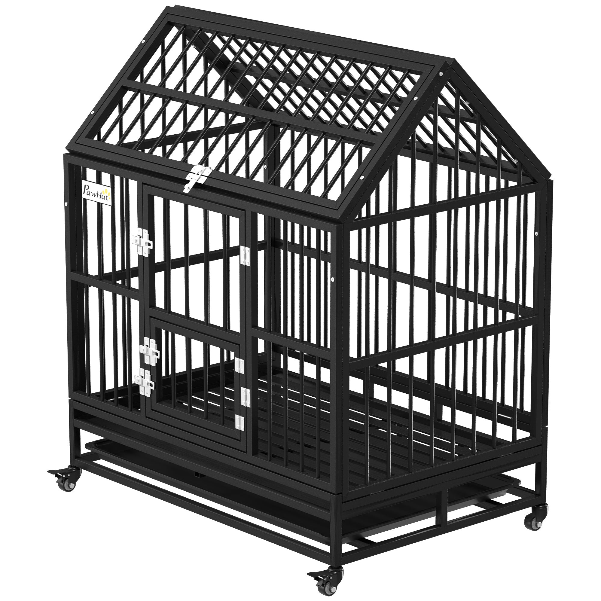 PawHut 43" Heavy Duty Dog Crate, Indoor Outdoor Dog Cage on Wheels with Locks, Removable Tray, Openable Top, 2 Doors, for Large and Extra Large Dog - Black