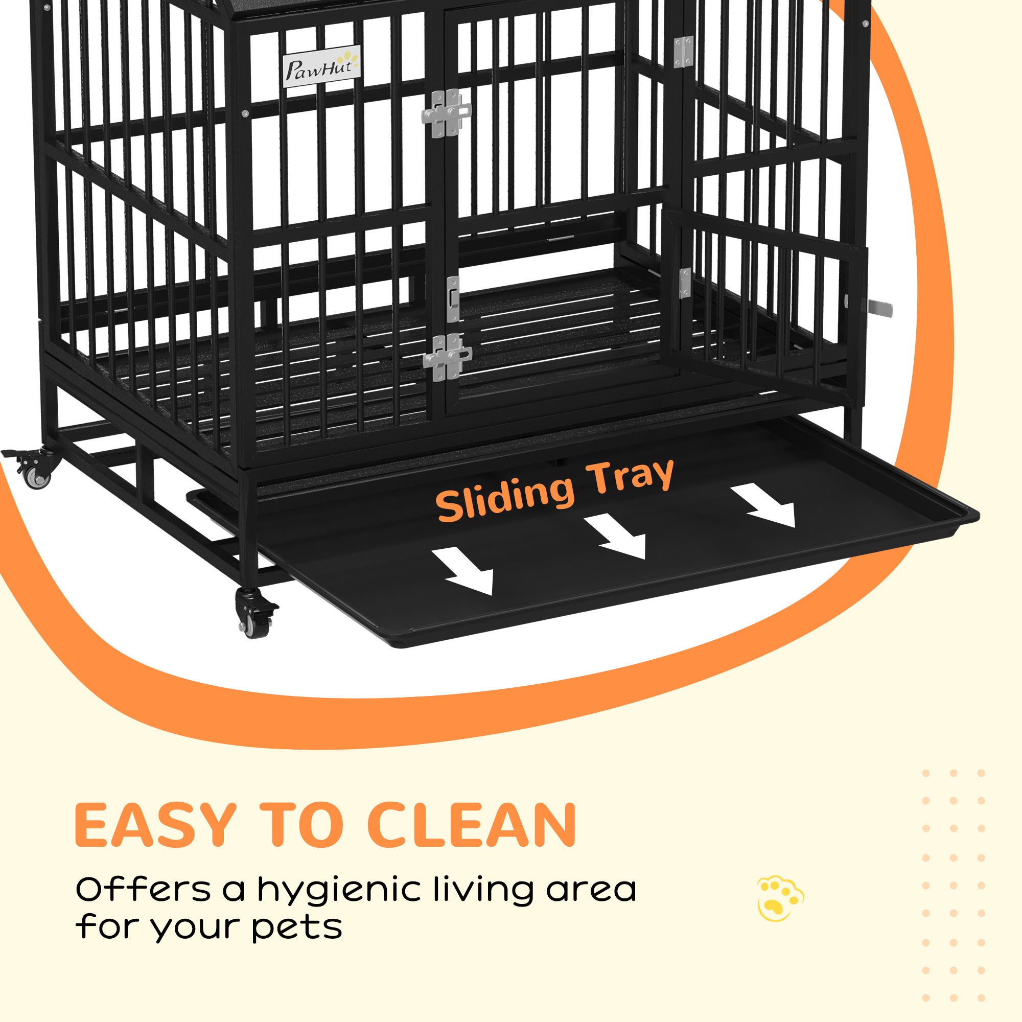 PawHut 43" Heavy Duty Dog Crate, Indoor Outdoor Dog Cage on Wheels with Locks, Removable Tray, Openable Top, 2 Doors, for Large and Extra Large Dog - Black
