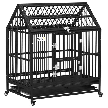 PawHut 43" Heavy Duty Dog Crate, Indoor Outdoor Dog Cage on Wheels with Locks, Removable Tray, Openable Top, 2 Doors, for Large and Extra Large Dog - Black