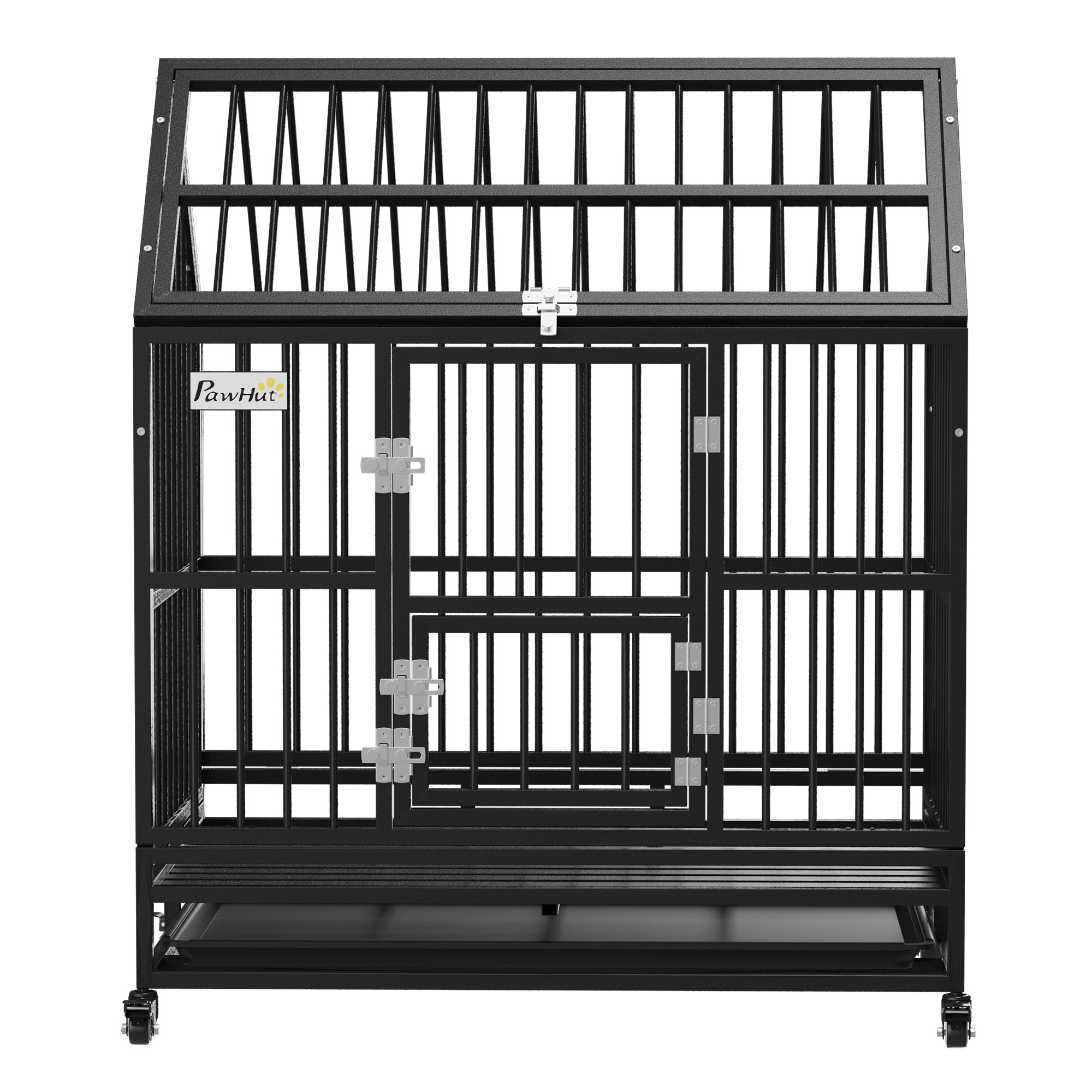 PawHut 43" Heavy Duty Dog Crate, Indoor Outdoor Dog Cage on Wheels with Locks, Removable Tray, Openable Top, 2 Doors, for Large and Extra Large Dog - Black