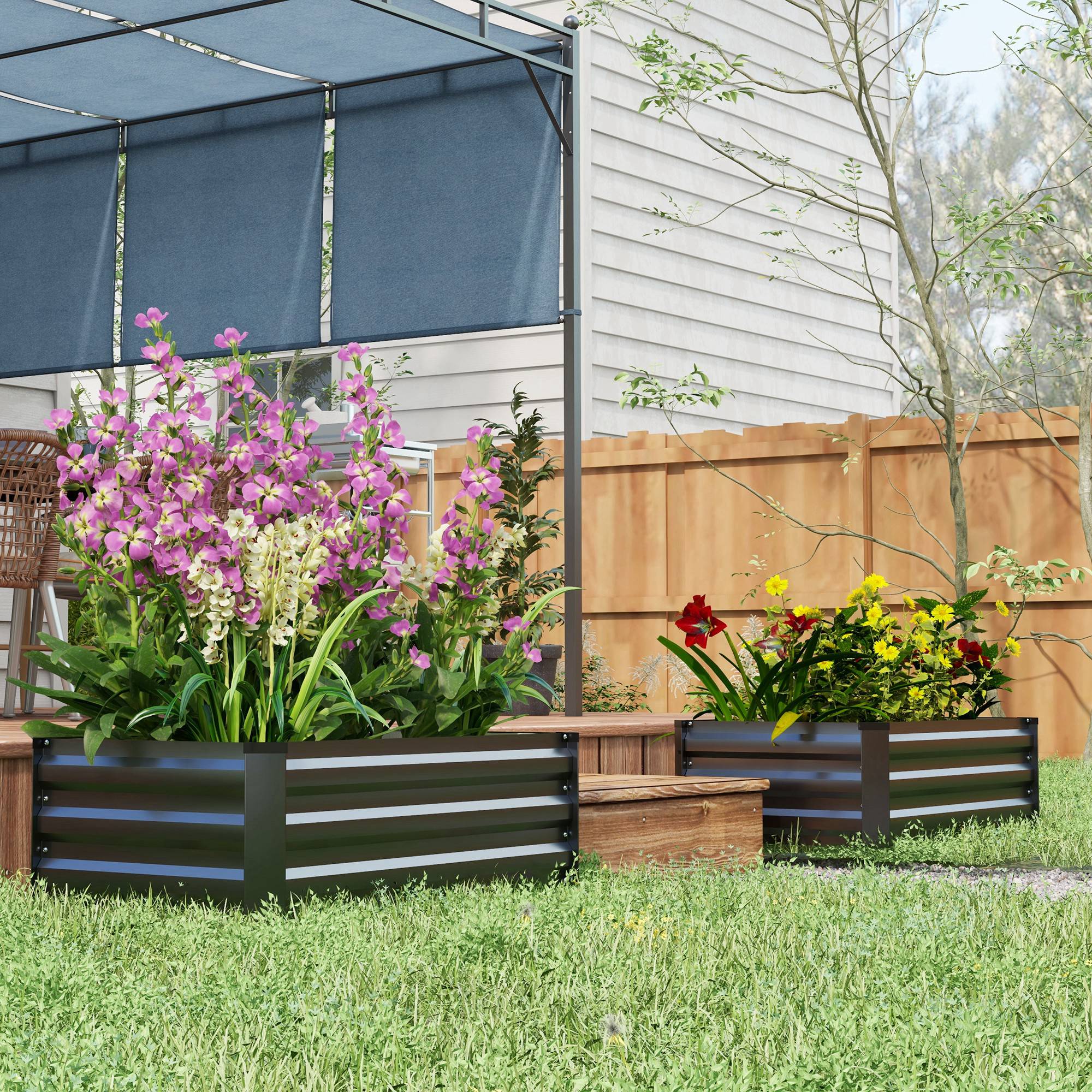Outsunny Set of 2 Raised Garden Beds, Galvanized Planters for Outdoor Plants, Elevated Planter Box, Easy-to-assemble, for Growing Flowers, Herbs and Vegetables, Grey