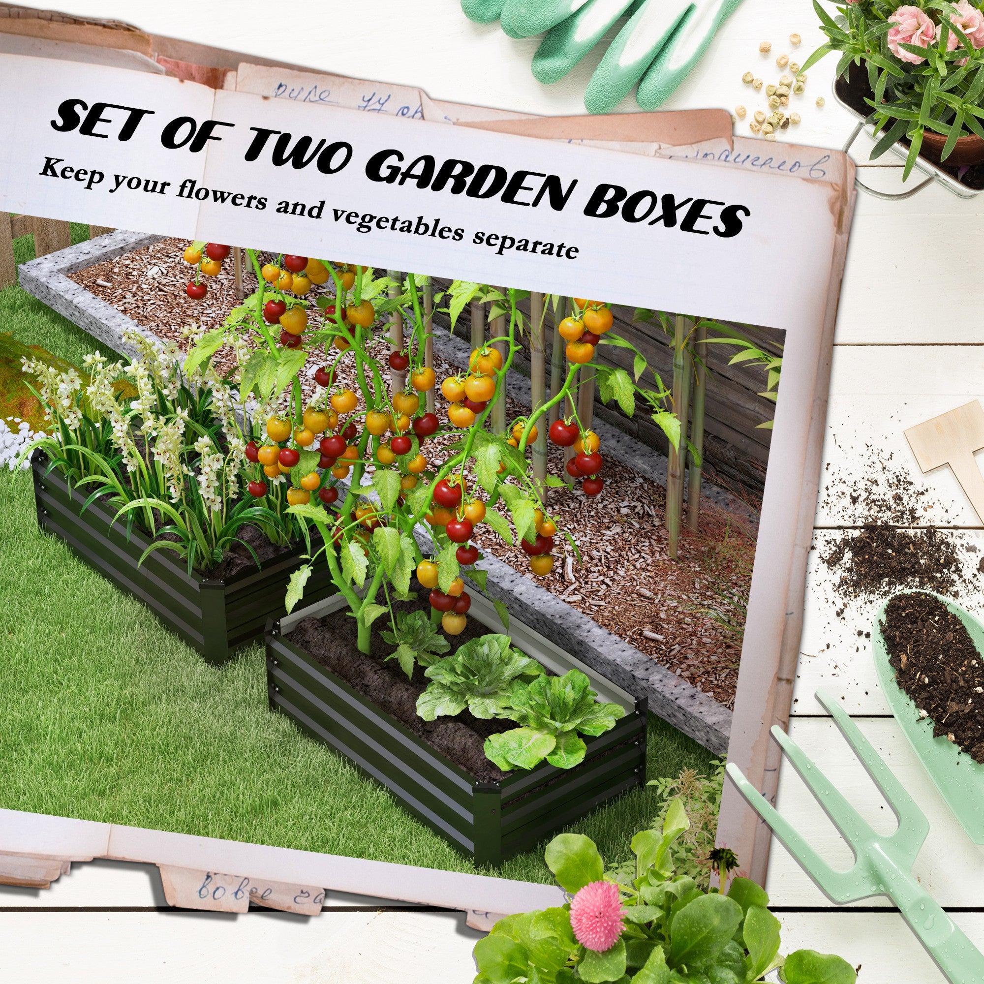 Outsunny Set of 2 Raised Garden Beds, Galvanized Planters for Outdoor Plants, Elevated Planter Box, Easy-to-assemble, for Growing Flowers, Herbs and Vegetables, Grey