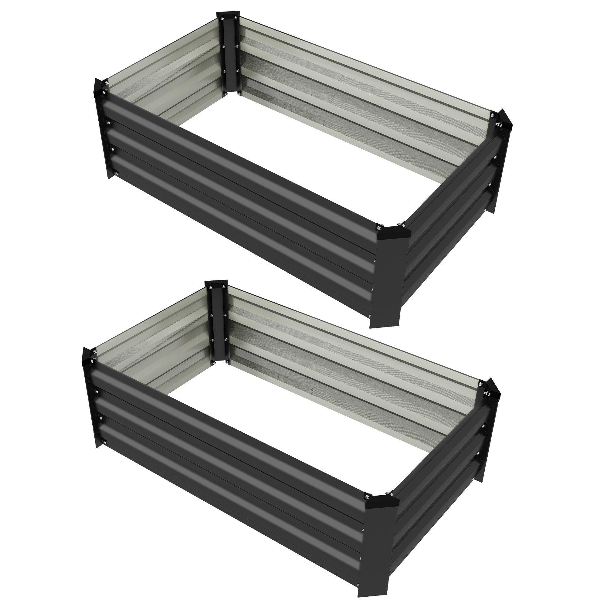 Outsunny Set of 2 Raised Garden Beds, Galvanized Planters for Outdoor Plants, Elevated Planter Box, Easy-to-assemble, for Growing Flowers, Herbs and Vegetables, Grey