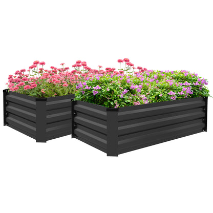 Outsunny Set of 2 Raised Garden Beds, Galvanized Planters for Outdoor Plants, Elevated Planter Box, Easy-to-assemble, for Growing Flowers, Herbs and Vegetables, Grey