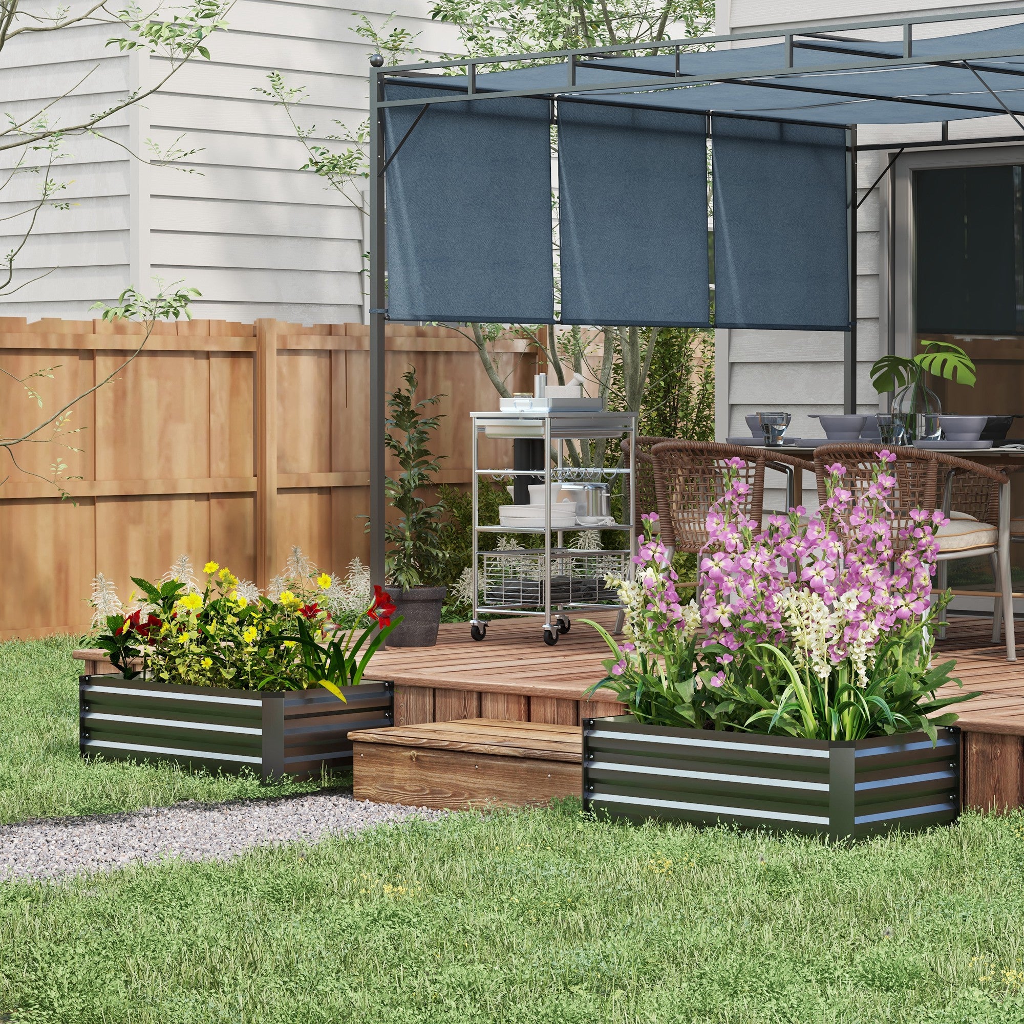 Outsunny Set of 2 Raised Garden Beds, Galvanized Planters for Outdoor Plants, Elevated Planter Box, Easy-to-assemble, for Growing Flowers, Herbs and Vegetables, Grey