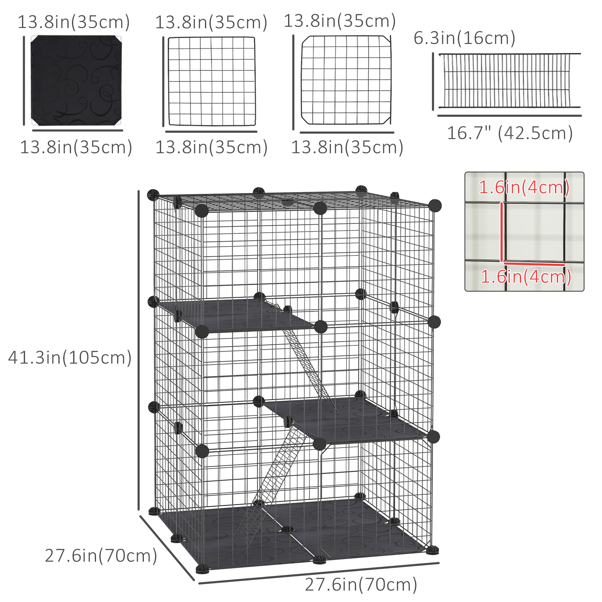 PawHut Rabbit Cage 39 Panels DIY Pet Playpen Small Animal Cage for Hedgehog Bunny Guinea Pig Chinchilla Ferret Kitten with Mallet Connectors and Cable Ties