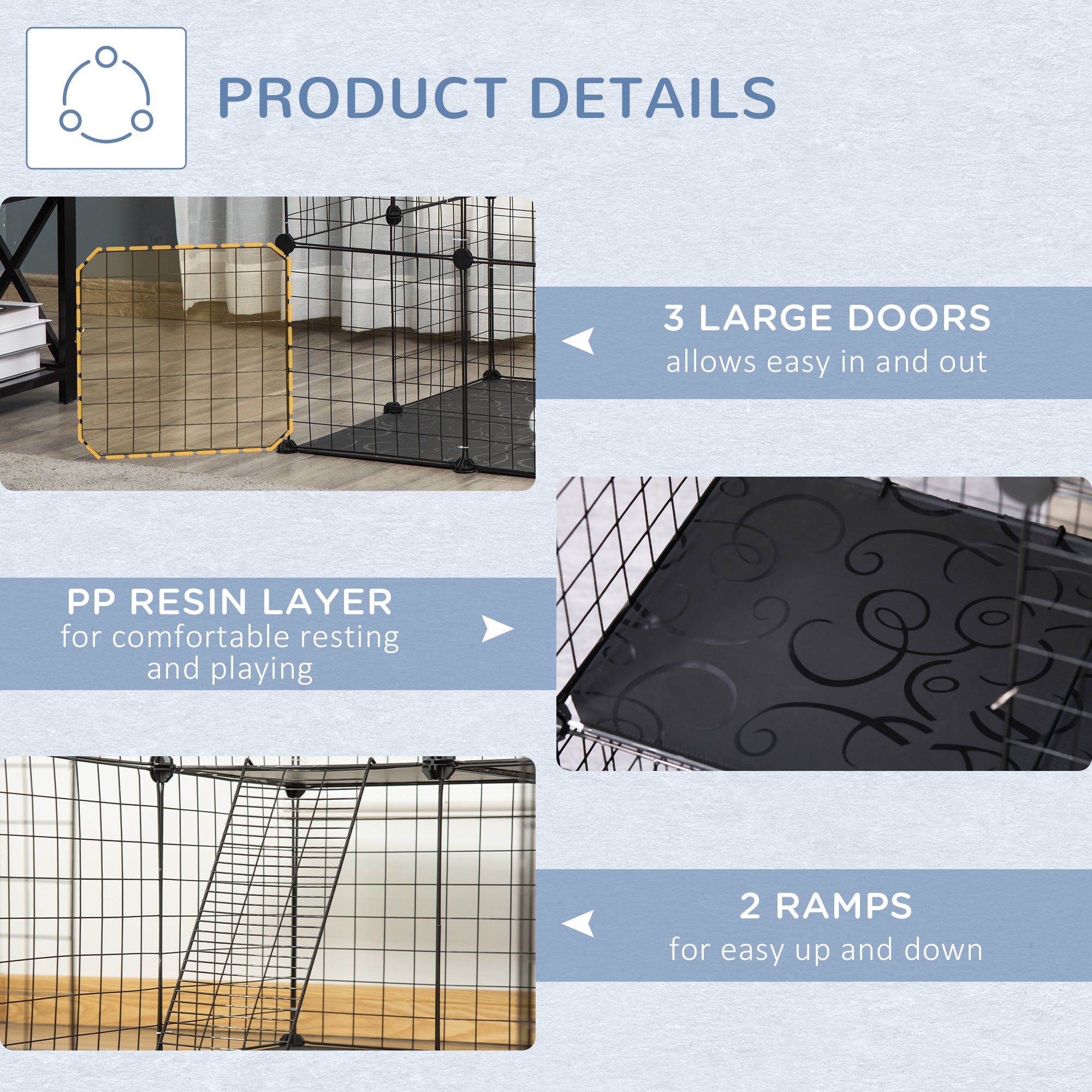 PawHut Rabbit Cage 39 Panels DIY Pet Playpen Small Animal Cage for Hedgehog Bunny Guinea Pig Chinchilla Ferret Kitten with Mallet Connectors and Cable Ties
