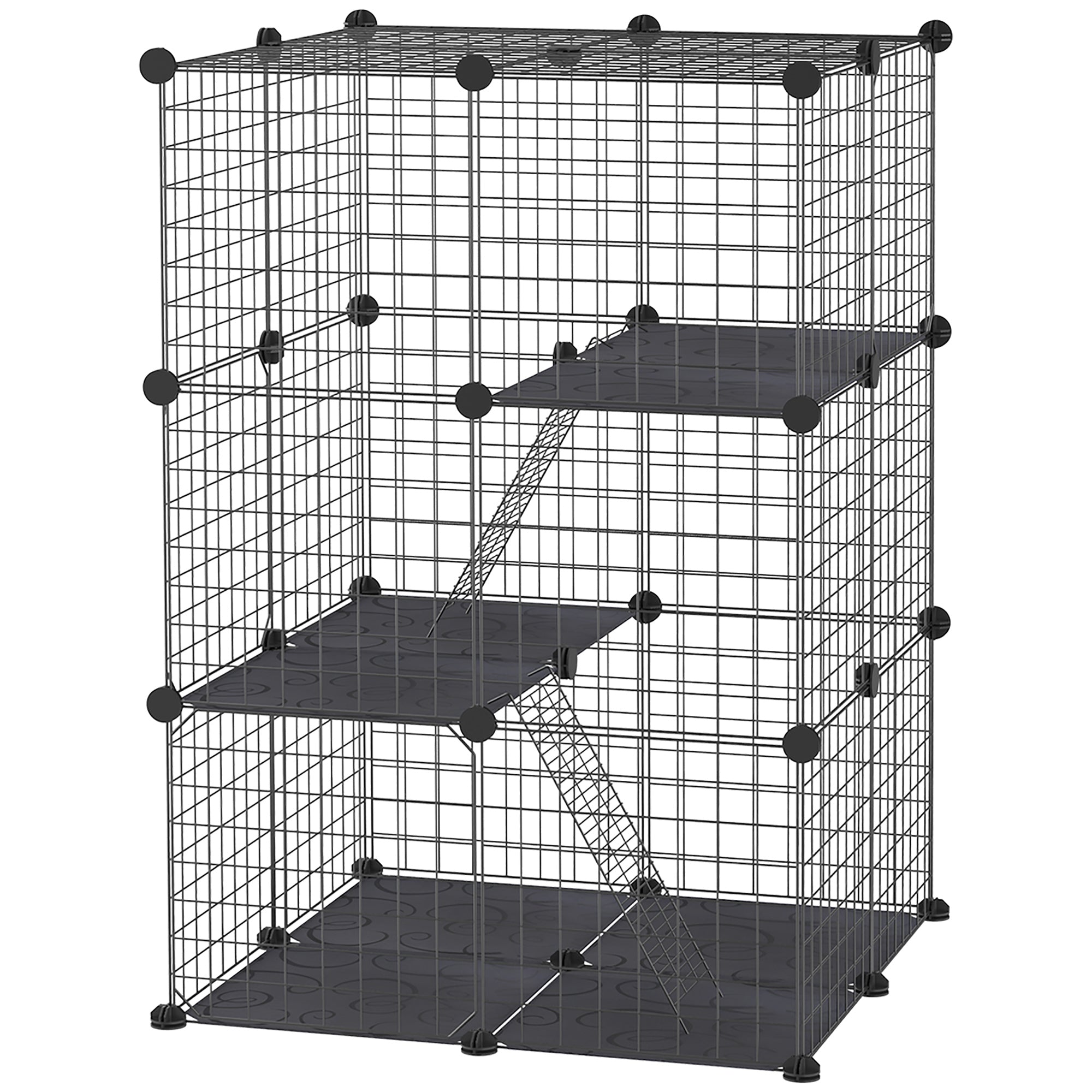 PawHut Rabbit Cage 39 Panels DIY Pet Playpen Small Animal Cage for Hedgehog Bunny Guinea Pig Chinchilla Ferret Kitten with Mallet Connectors and Cable Ties