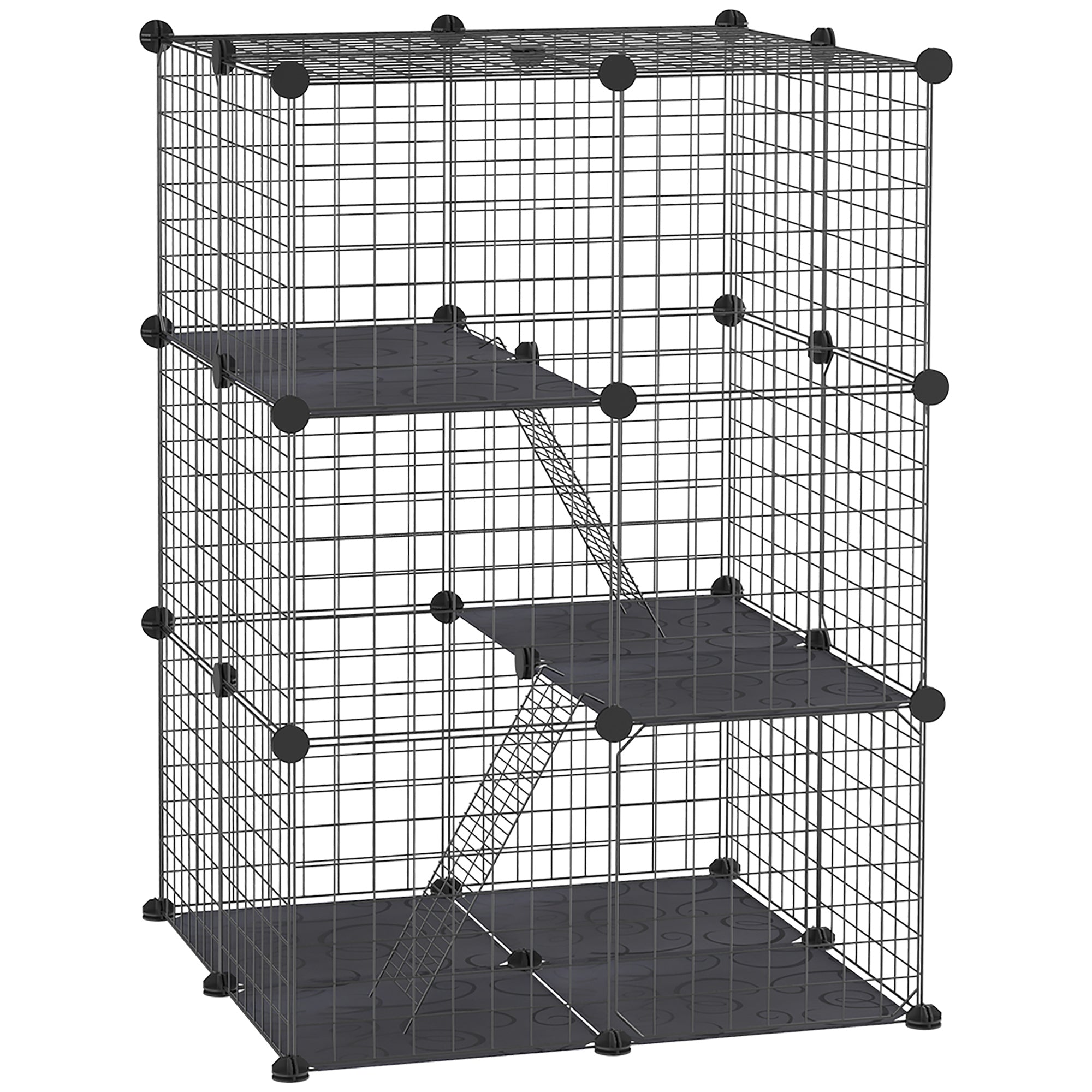 PawHut Pet Playpen DIY Small Animal Cage Enclosure Metal Wire Fence 39 Panels with 3 Doors 2 Ramps for Kitten Bunny Chinchilla Pet Mink Black