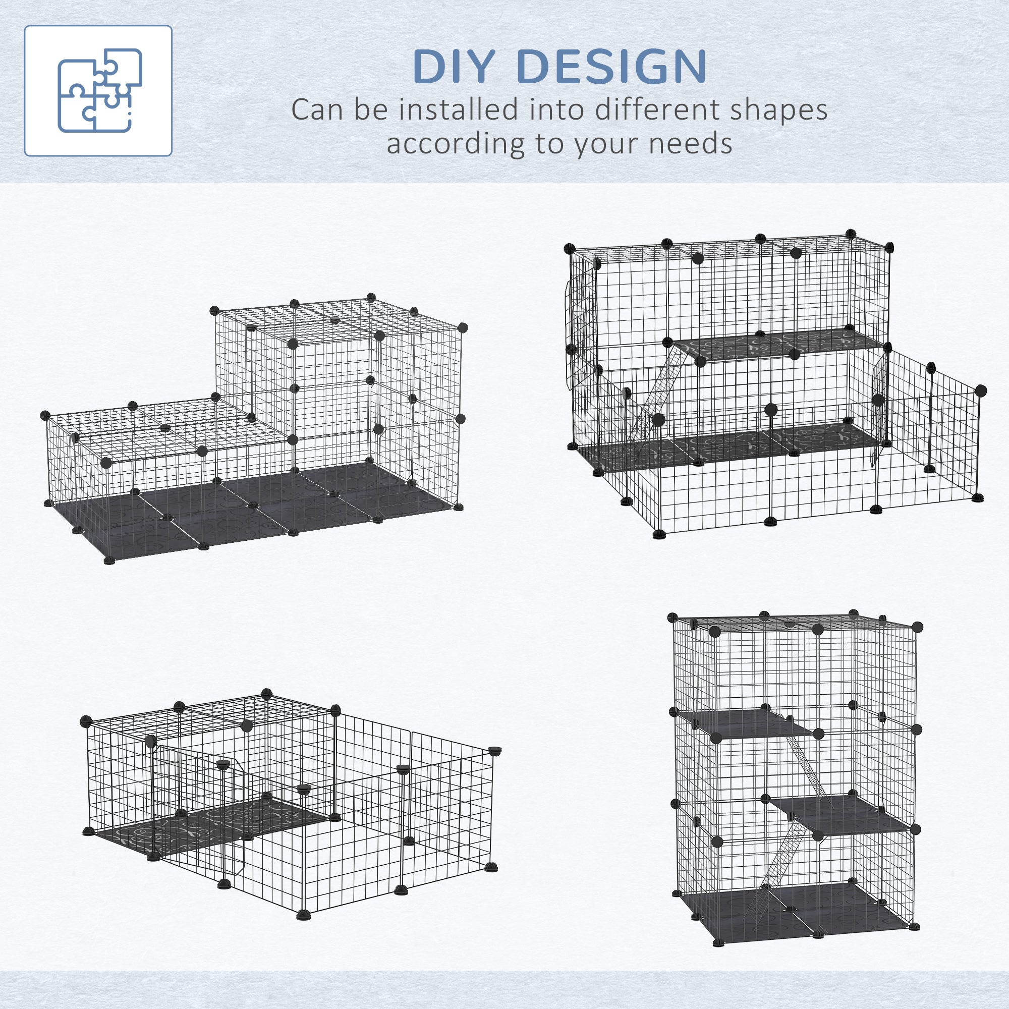 PawHut Rabbit Cage 39 Panels DIY Pet Playpen Small Animal Cage for Hedgehog Bunny Guinea Pig Chinchilla Ferret Kitten with Mallet Connectors and Cable Ties