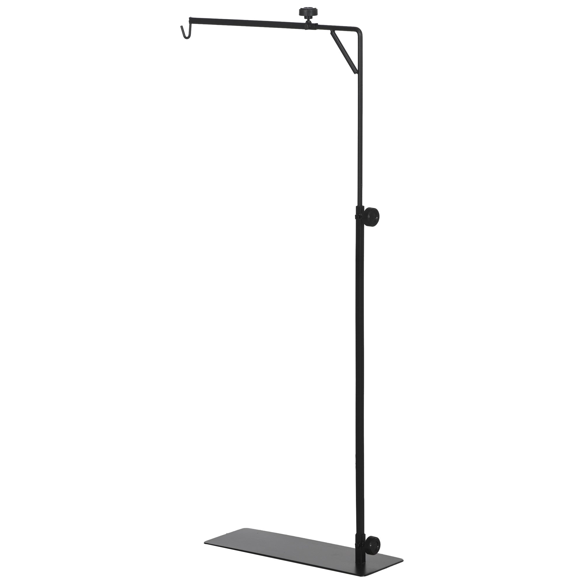 PawHut Reptile Lamp Stand, Adjustable Height and Width Heat Lamp for Reptile Amphibian Terrariums, Light Stand with Hook Hanging Steel Base, 86-129Hcm, 42-50Wcm - Black