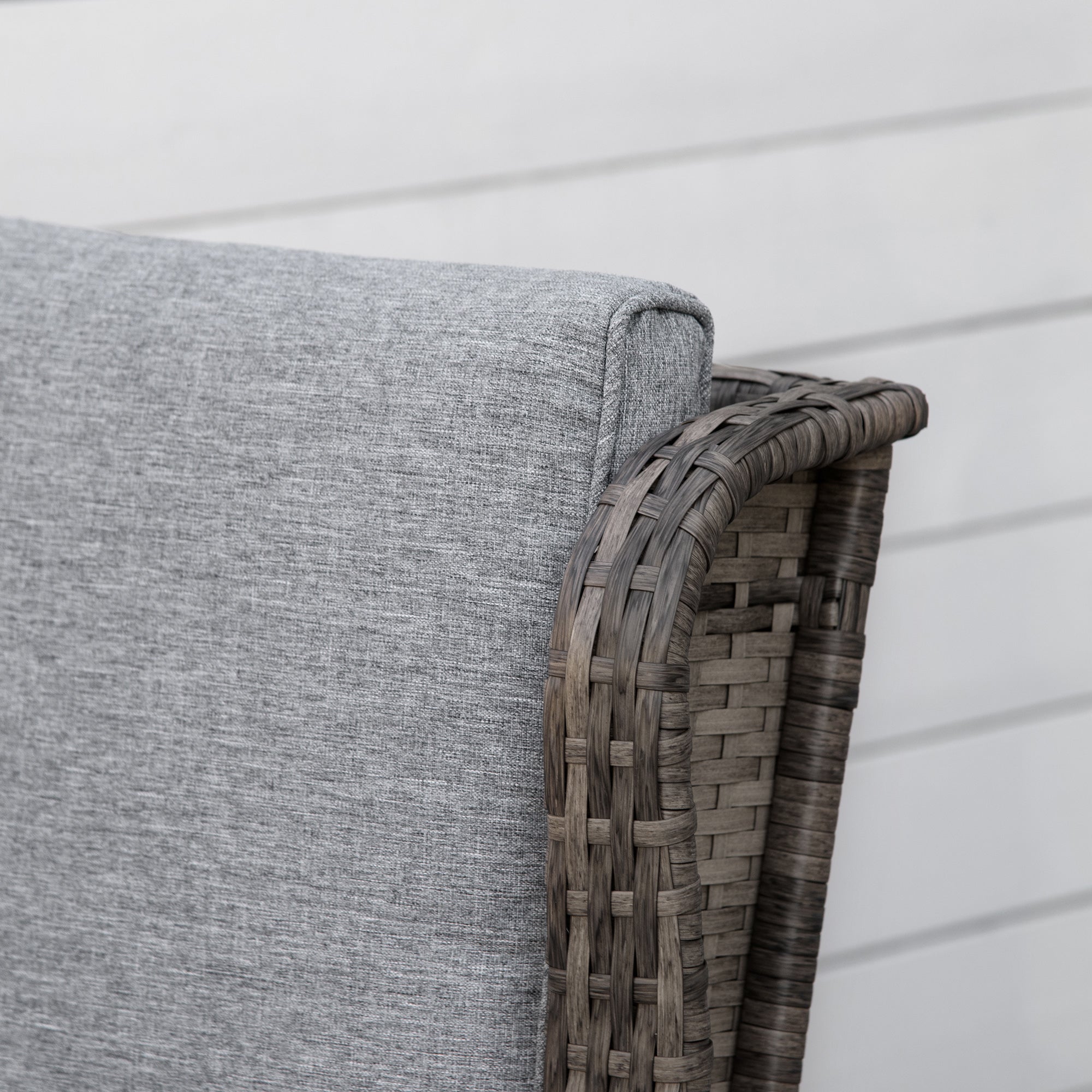 Outsunny Rocking Chair, Outdoor Wicker Chair with Wide Seat and Cushions, Rattan Rocker with Steel Frame for Patio, Garden, Backyard, Grey