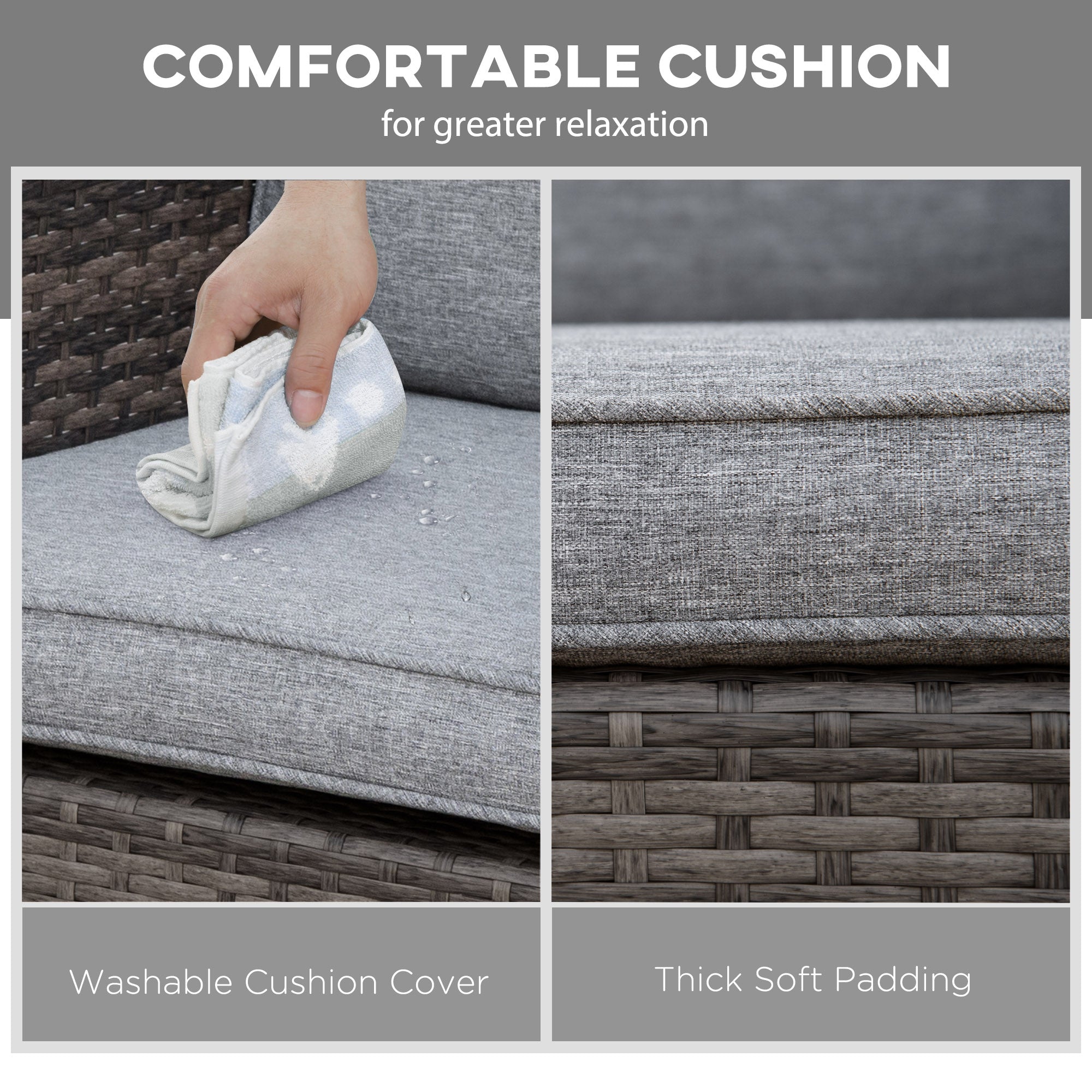 Outsunny Rocking Chair, Outdoor Wicker Chair with Wide Seat and Cushions, Rattan Rocker with Steel Frame for Patio, Garden, Backyard, Grey