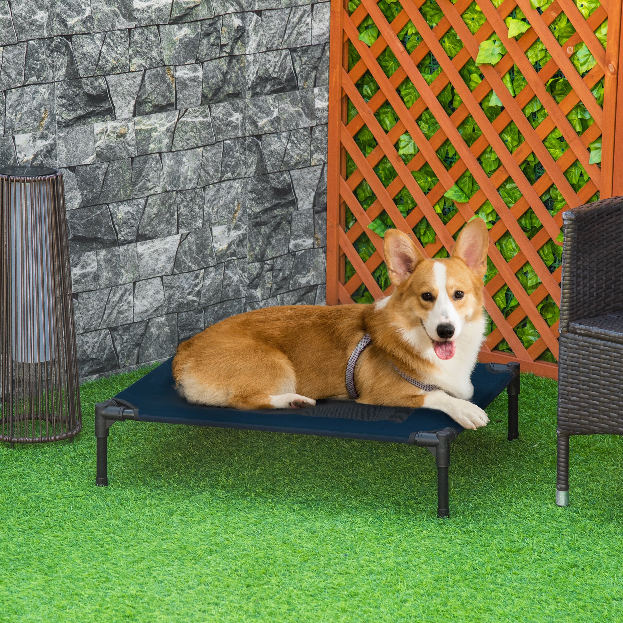 PawHut Raised Dog Bed Cat Elevated Lifted Puppy Pet Elevated Cot Portable Camping Basket – Blue (Medium)
