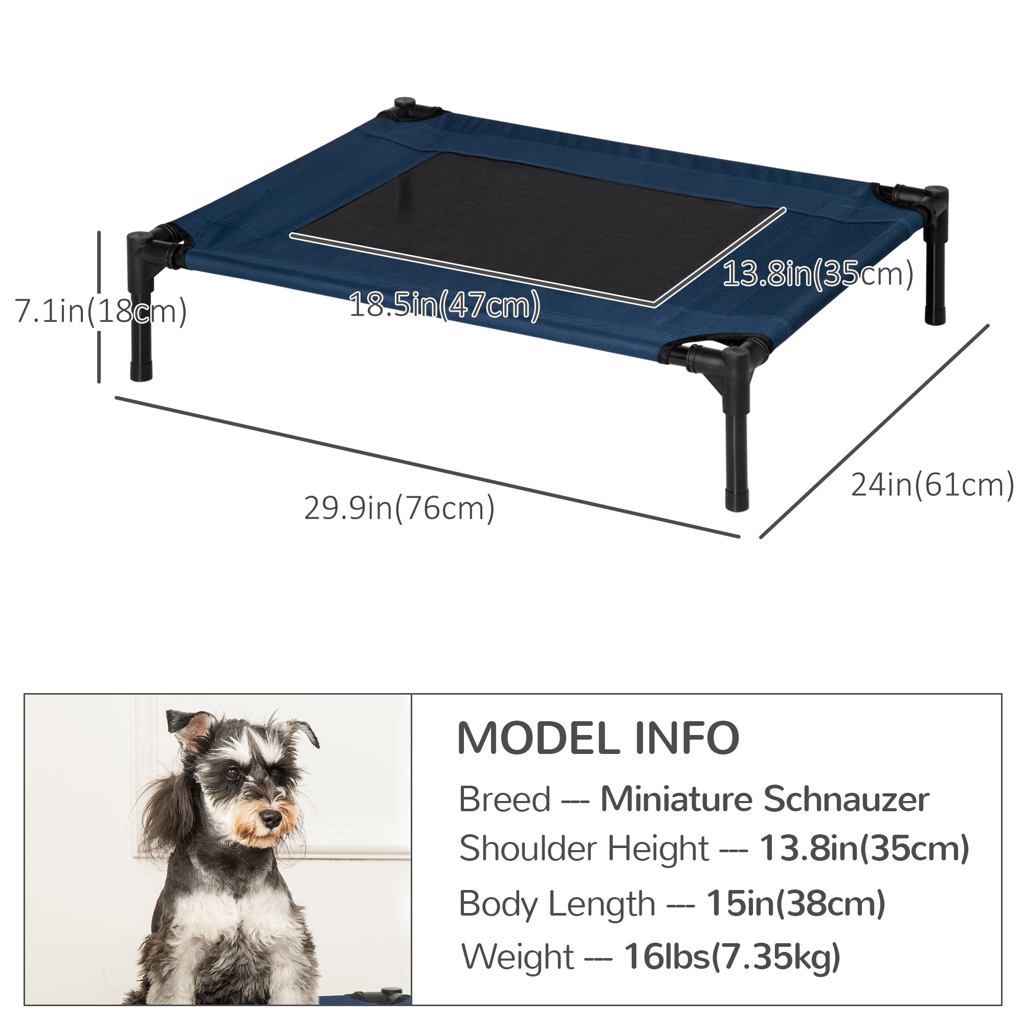 PawHut Elevated Dog Bed, Raised Dog Cot for M Sized Dogs, Indoor & Outdoor, 30" x 24" x 7", Blue