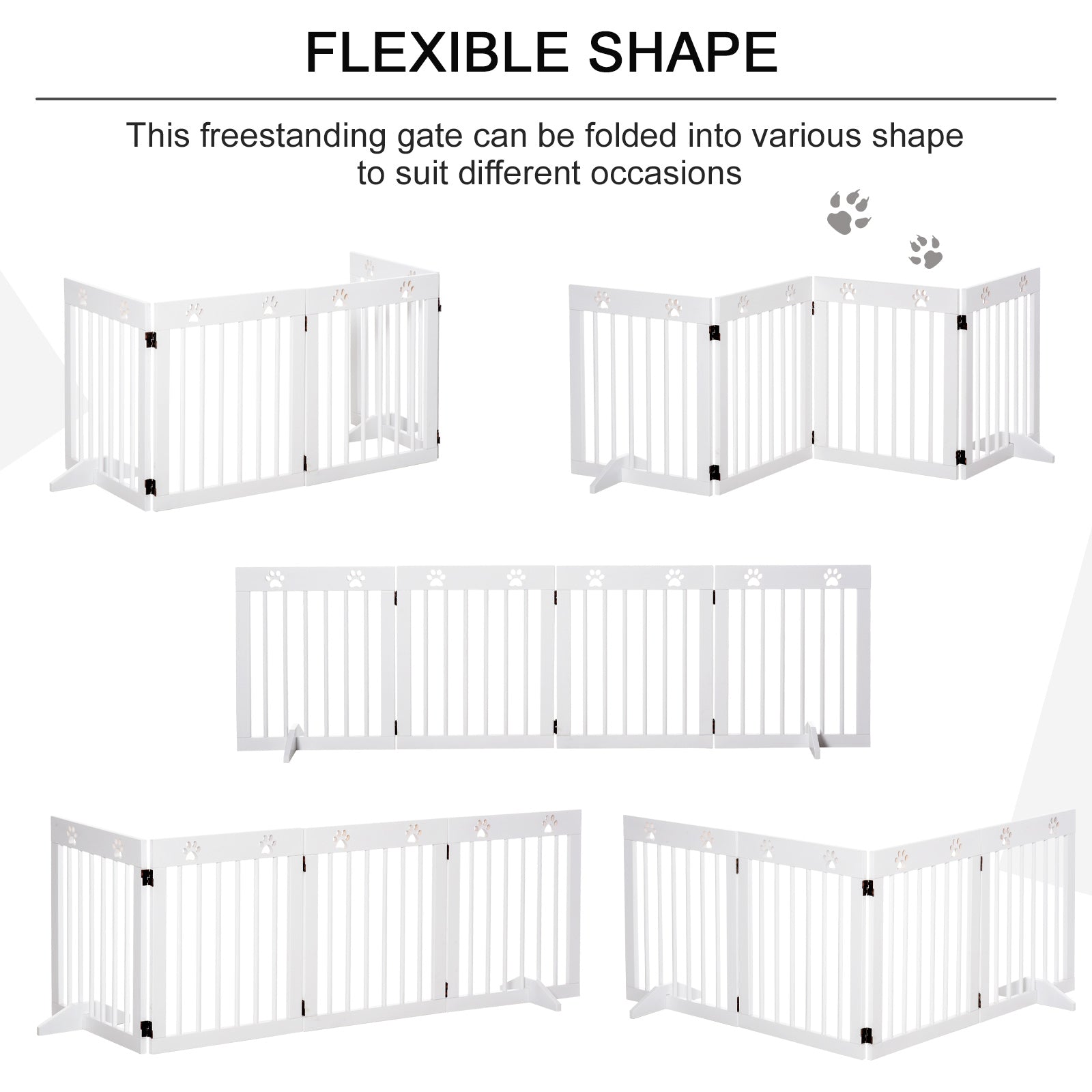PawHut Freestanding Pet Gate 4 Panel Wooden Dog Barrier Folding Safety Fence with Support Feet up to 80.25
