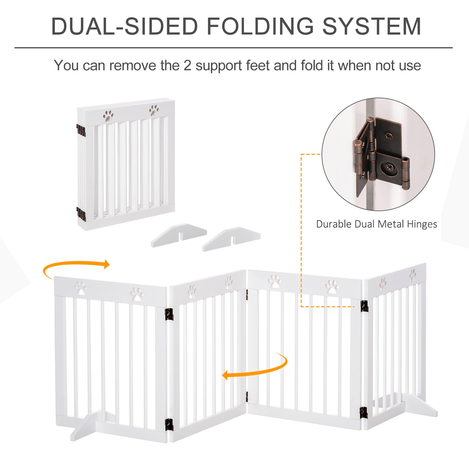 PawHut Freestanding Pet Gate 4 Panel Wooden Dog Barrier Folding Safety Fence with Support Feet up to 80.25