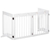 PawHut Freestanding Pet Gate 4 Panel Wooden Dog Barrier Folding Safety Fence with Support Feet up to 80.25" Long 24" Tall for Doorway Stairs White