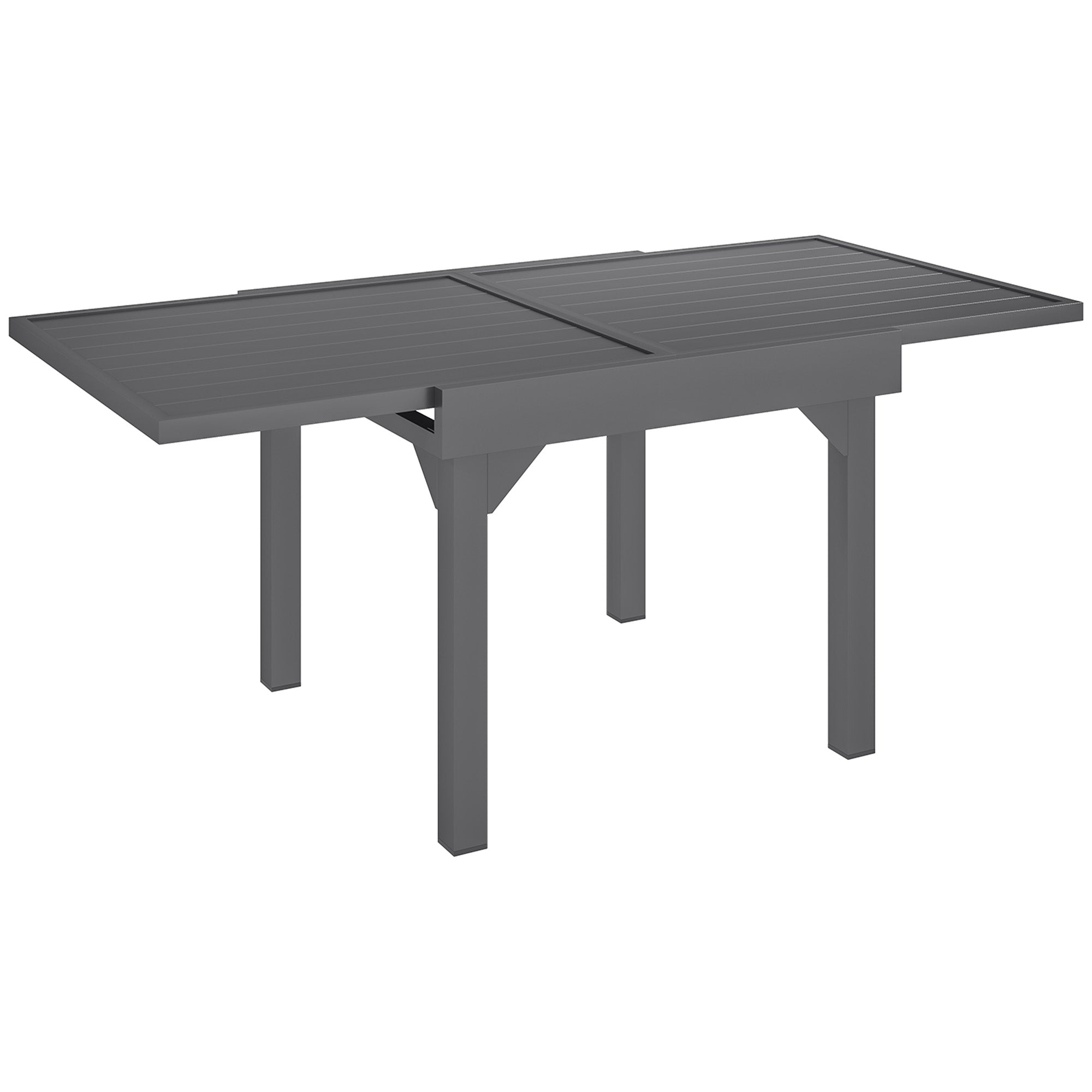 Outsunny Extendable Aluminium Outdoor Dining Table for 4-6 Person, 35"-71" Slatted Metal Patio Table for Garden, Backyard, Deck, Porch, Lawn, Grey
