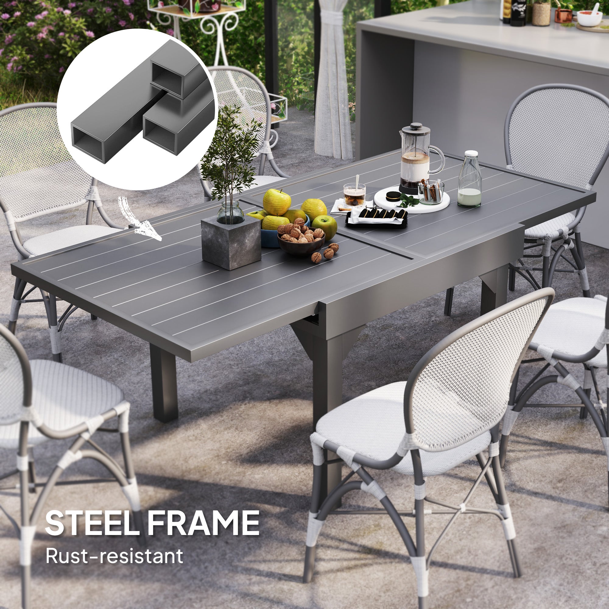 Outsunny Extendable Aluminium Outdoor Dining Table for 4-6 Person, 35