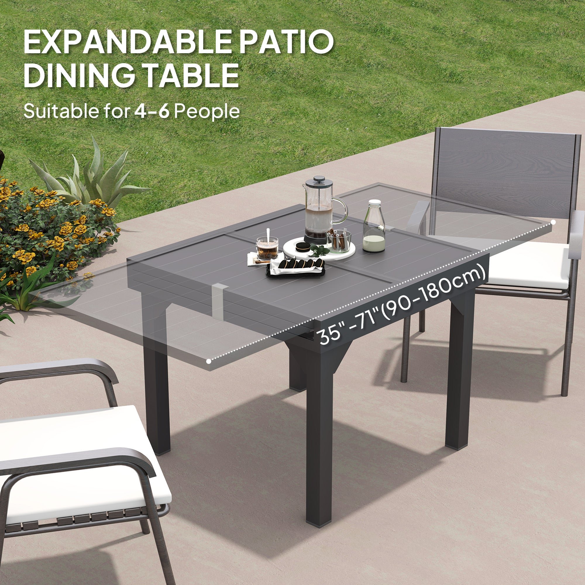 Outsunny Extendable Aluminium Outdoor Dining Table for 4-6 Person, 35