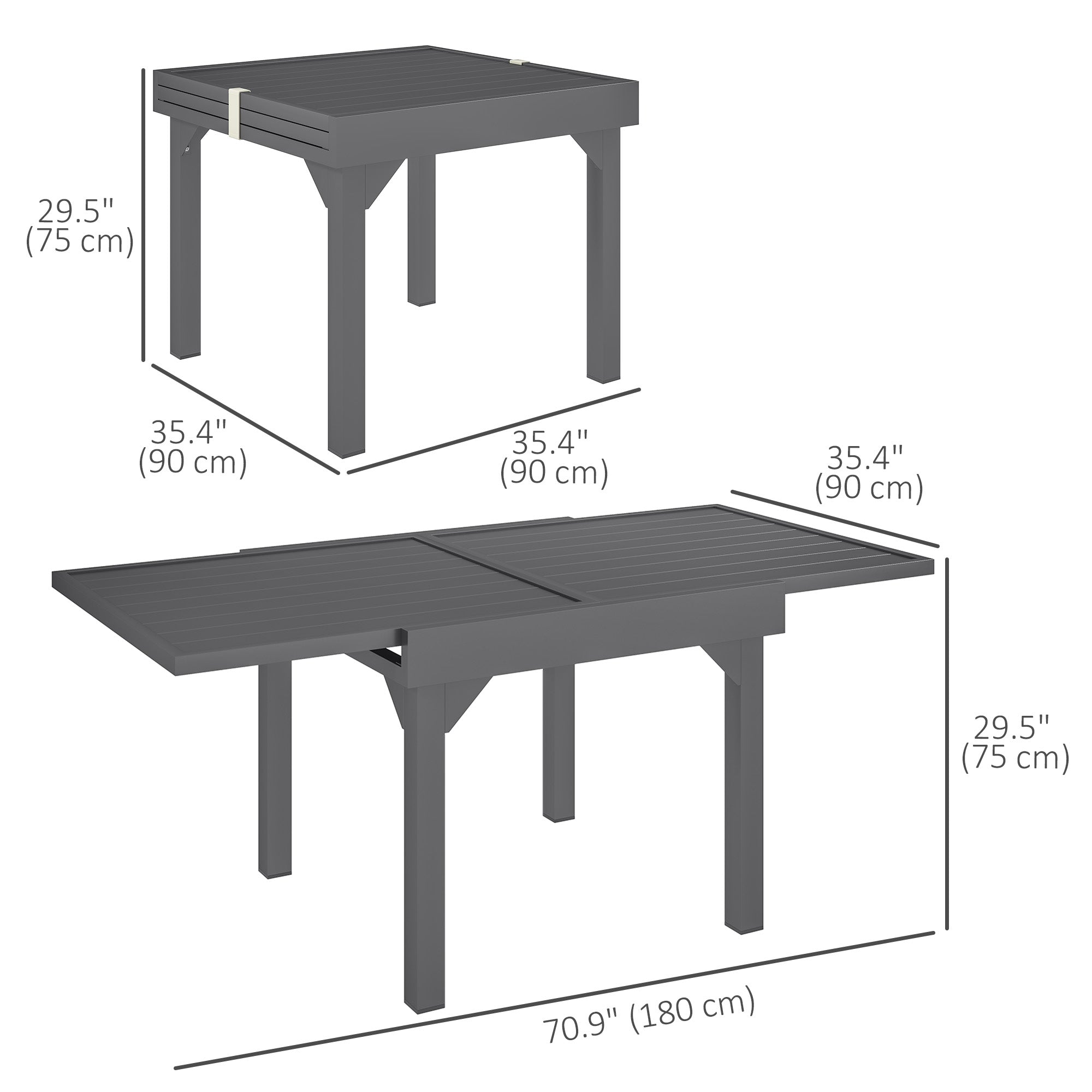 Outsunny Extendable Aluminium Outdoor Dining Table for 4-6 Person, 35