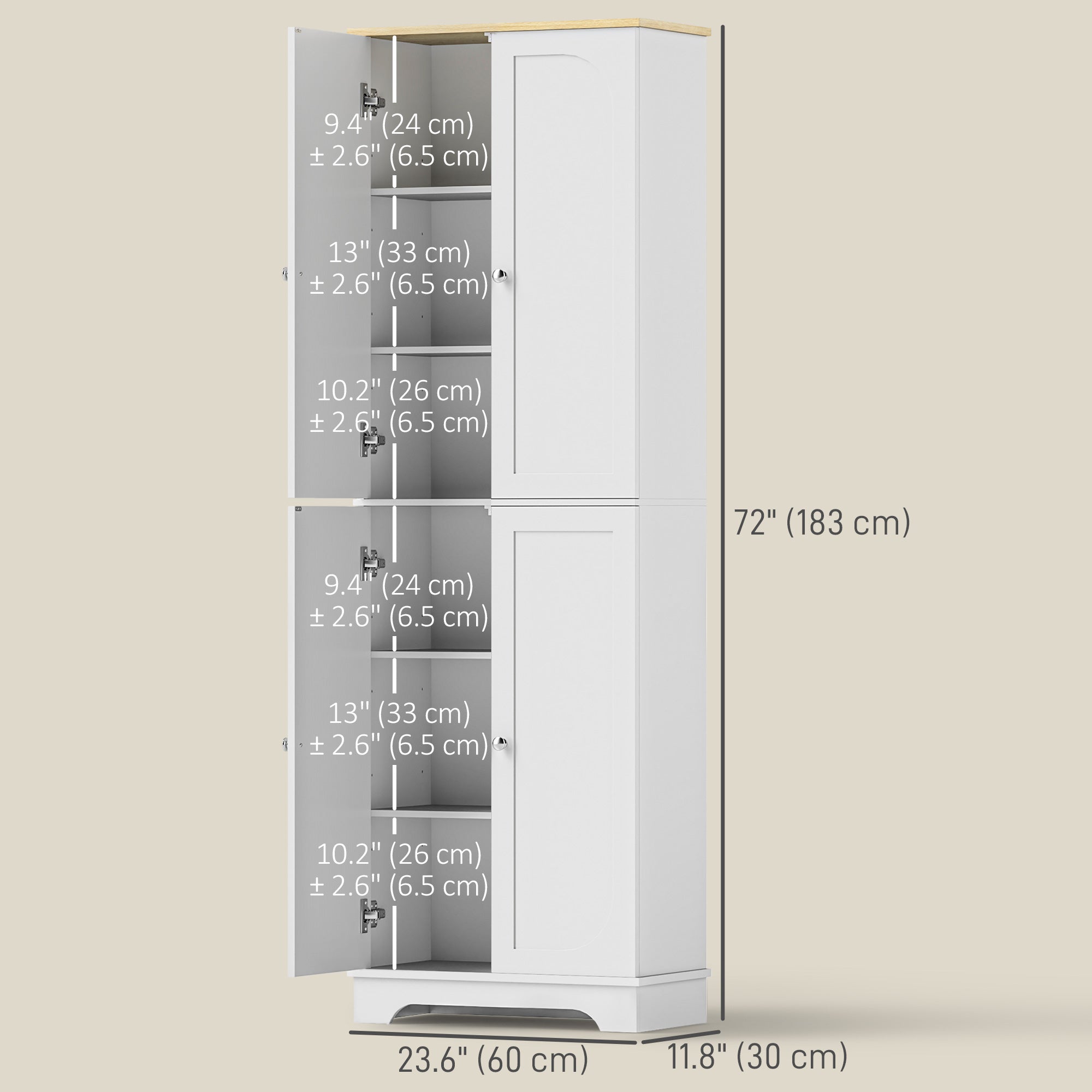 HOMCOM 72" Tall Pantry Cabinet, Kitchen Pantry Storage Cabinet with Adjustable Shelves, Freestanding Storage Cabinet with Recessed Arched Doors, White