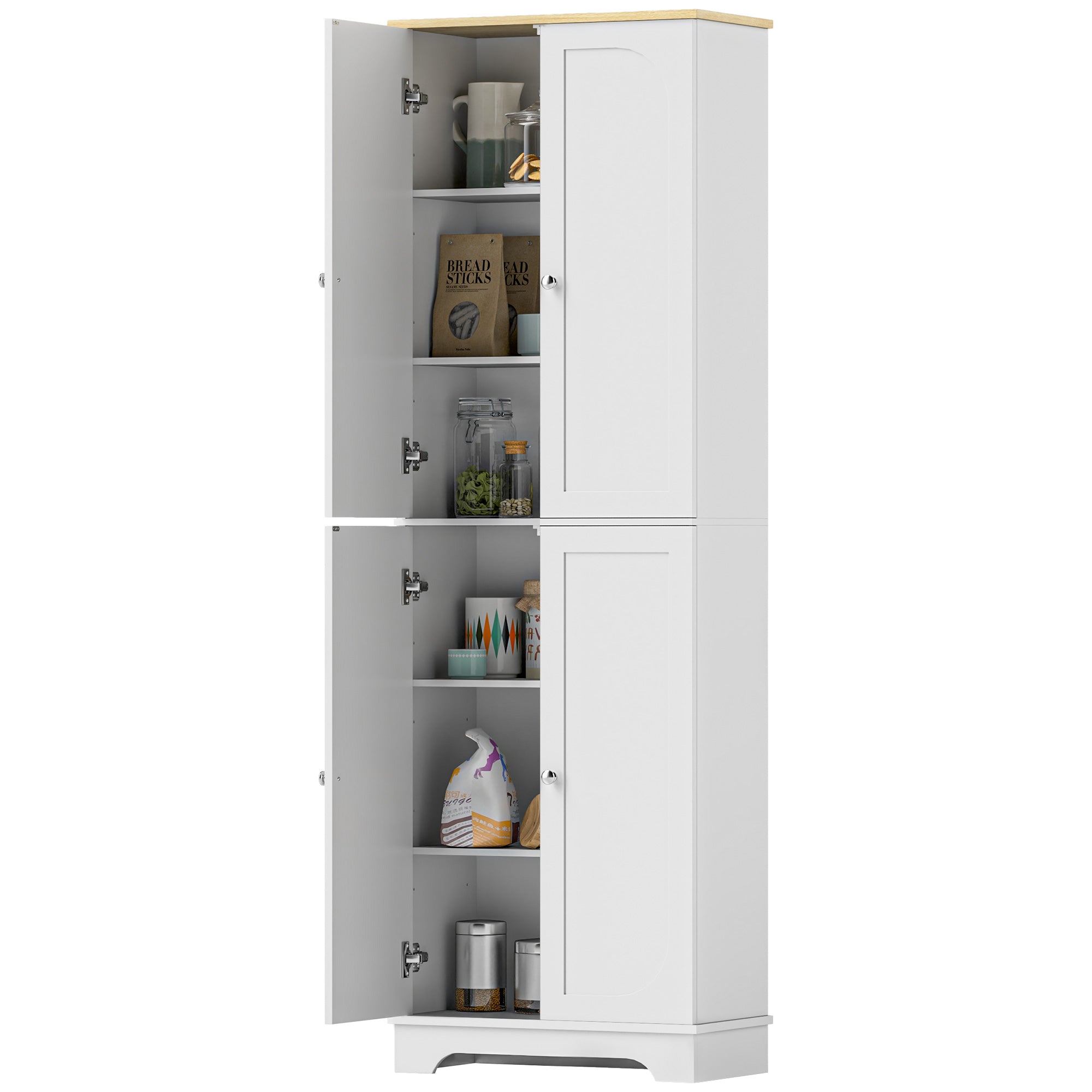 HOMCOM 72" Tall Pantry Cabinet, Kitchen Pantry Storage Cabinet with Adjustable Shelves, Freestanding Storage Cabinet with Recessed Arched Doors, White