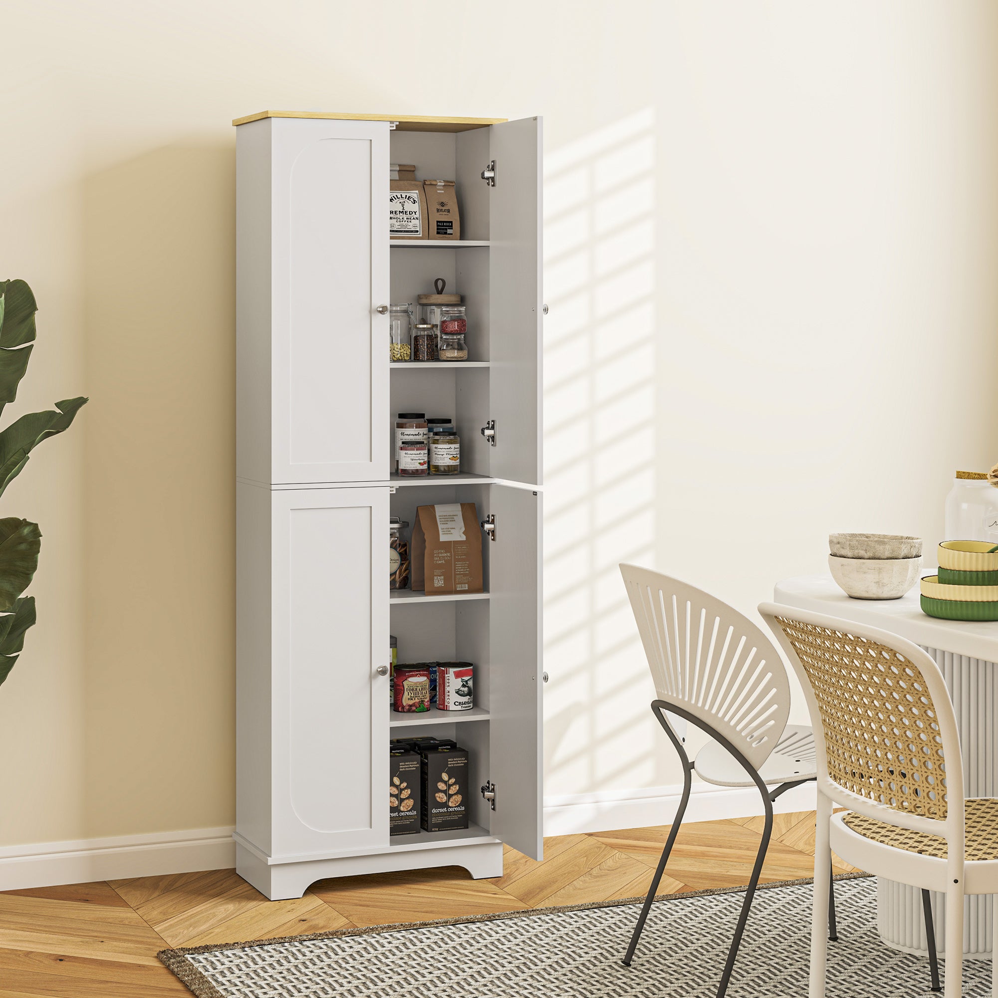 HOMCOM 72" Tall Pantry Cabinet, Kitchen Pantry Storage Cabinet with Adjustable Shelves, Freestanding Storage Cabinet with Recessed Arched Doors, White