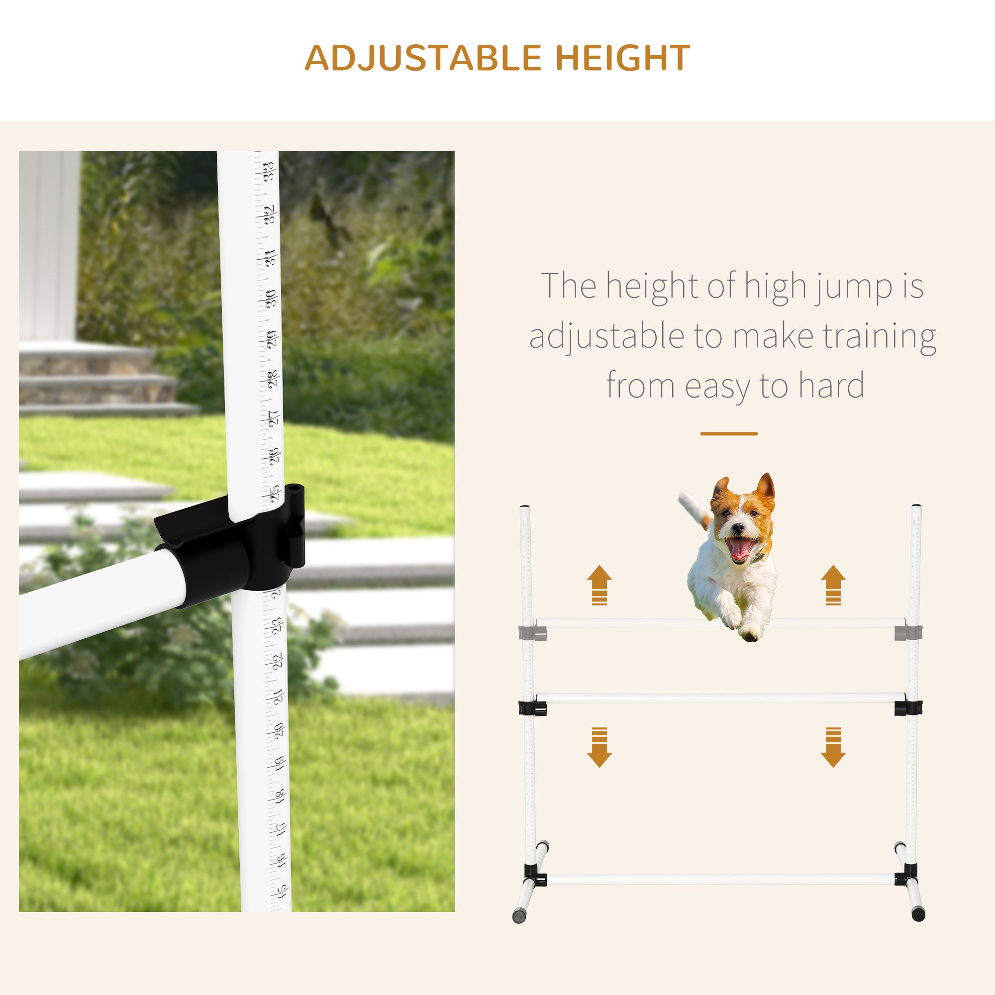 PawHut 8 Piece Dog Agility Training Equipment for Dog Agility Course with Adjustable Height Jump Bars, Included Carry Bag, & Displacing Top Bar, White