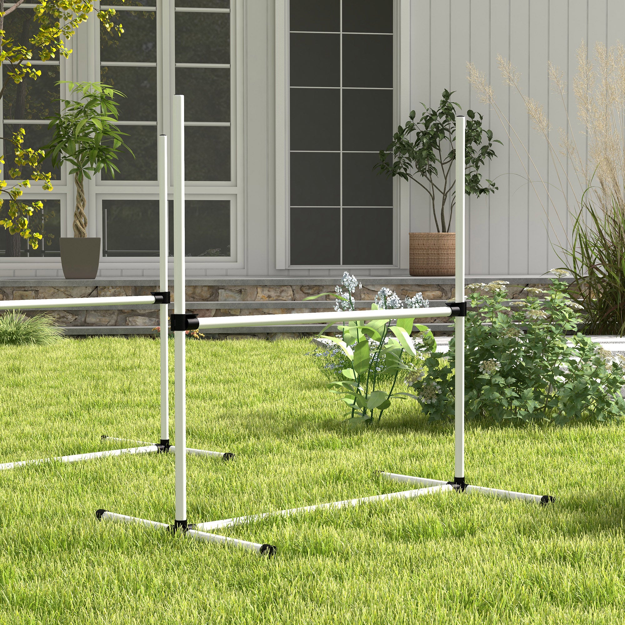 PawHut 8 Piece Dog Agility Training Equipment for Dog Agility Course with Adjustable Height Jump Bars, Included Carry Bag, & Displacing Top Bar, White