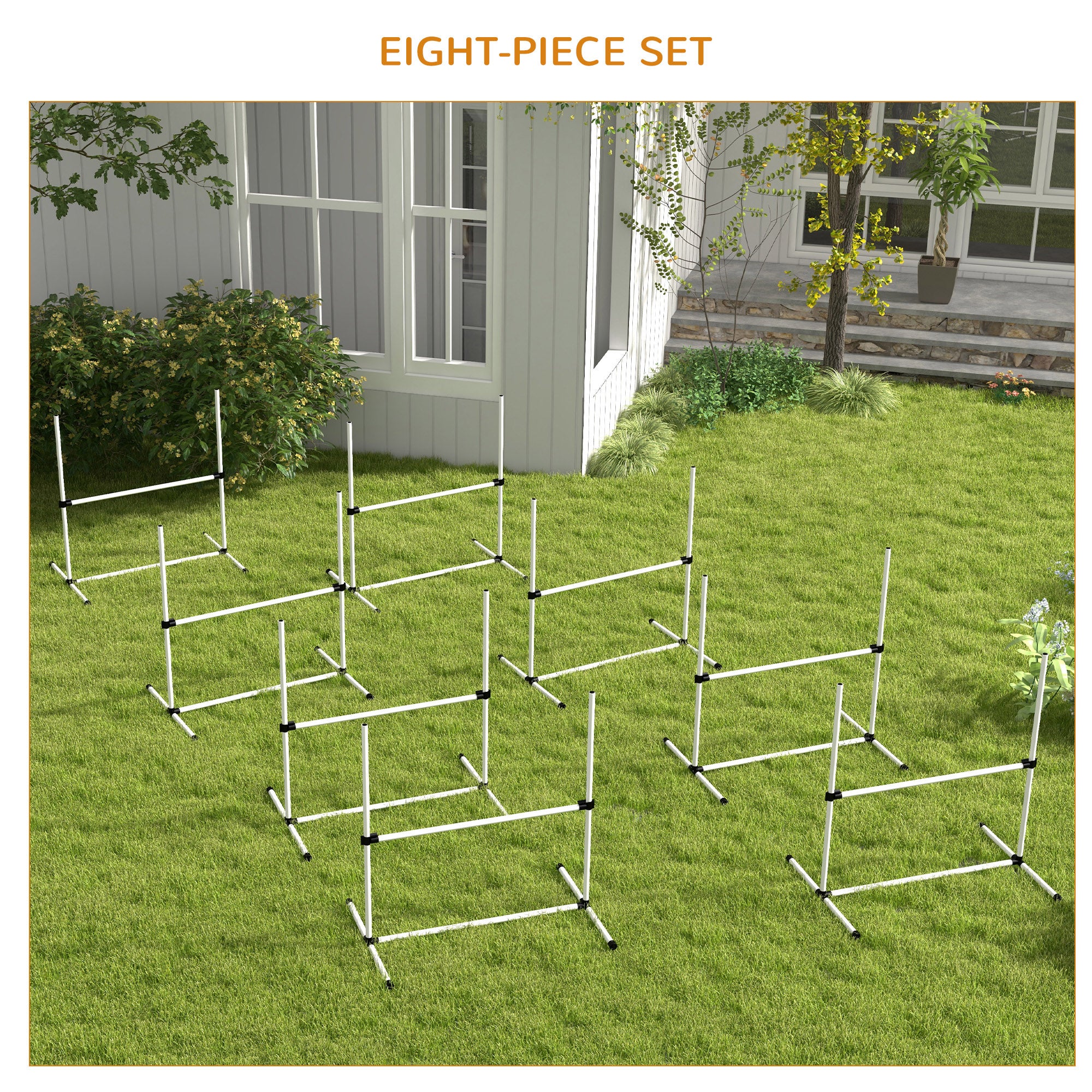 PawHut 8 Piece Dog Agility Training Equipment for Dog Agility Course with Adjustable Height Jump Bars, Included Carry Bag, & Displacing Top Bar, White