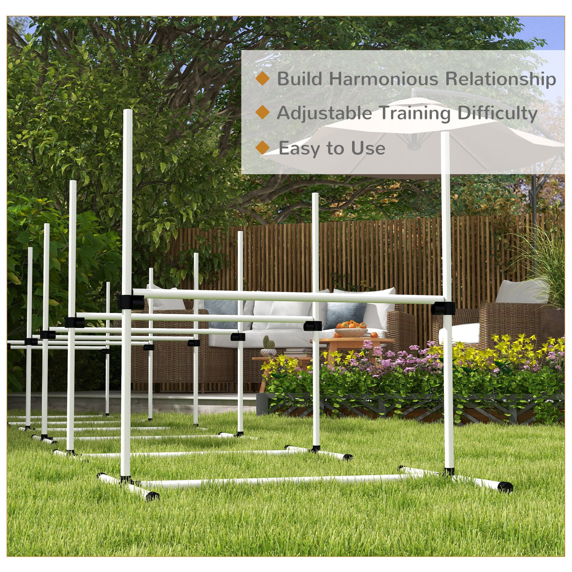 PawHut 8 Piece Dog Agility Training Equipment for Dog Agility Course with Adjustable Height Jump Bars, Included Carry Bag, & Displacing Top Bar, White