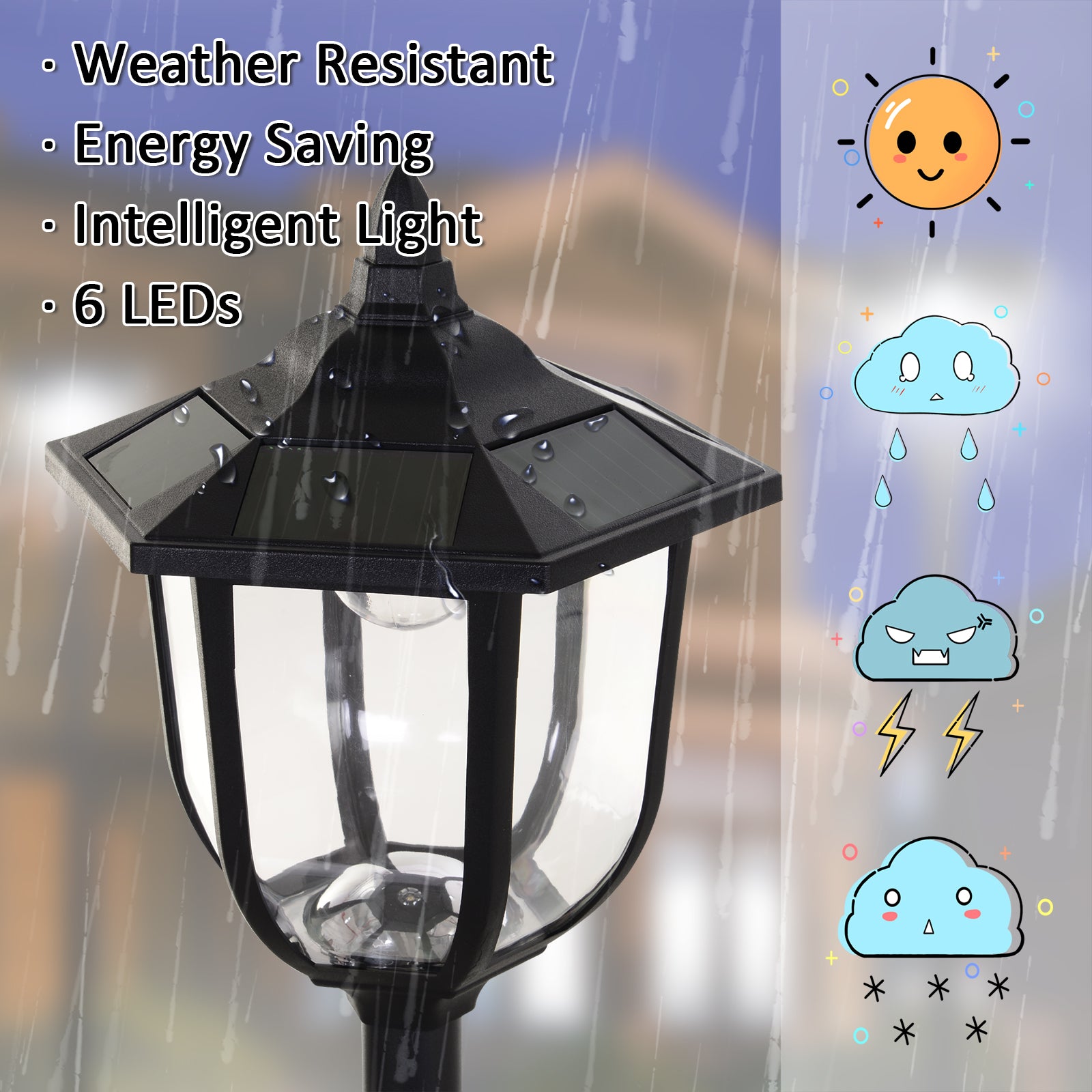 Outsunny Solar Torch Lights Outdoor Garden Lighting 6 LED Water-Resist Auto On/Off 6 Hours