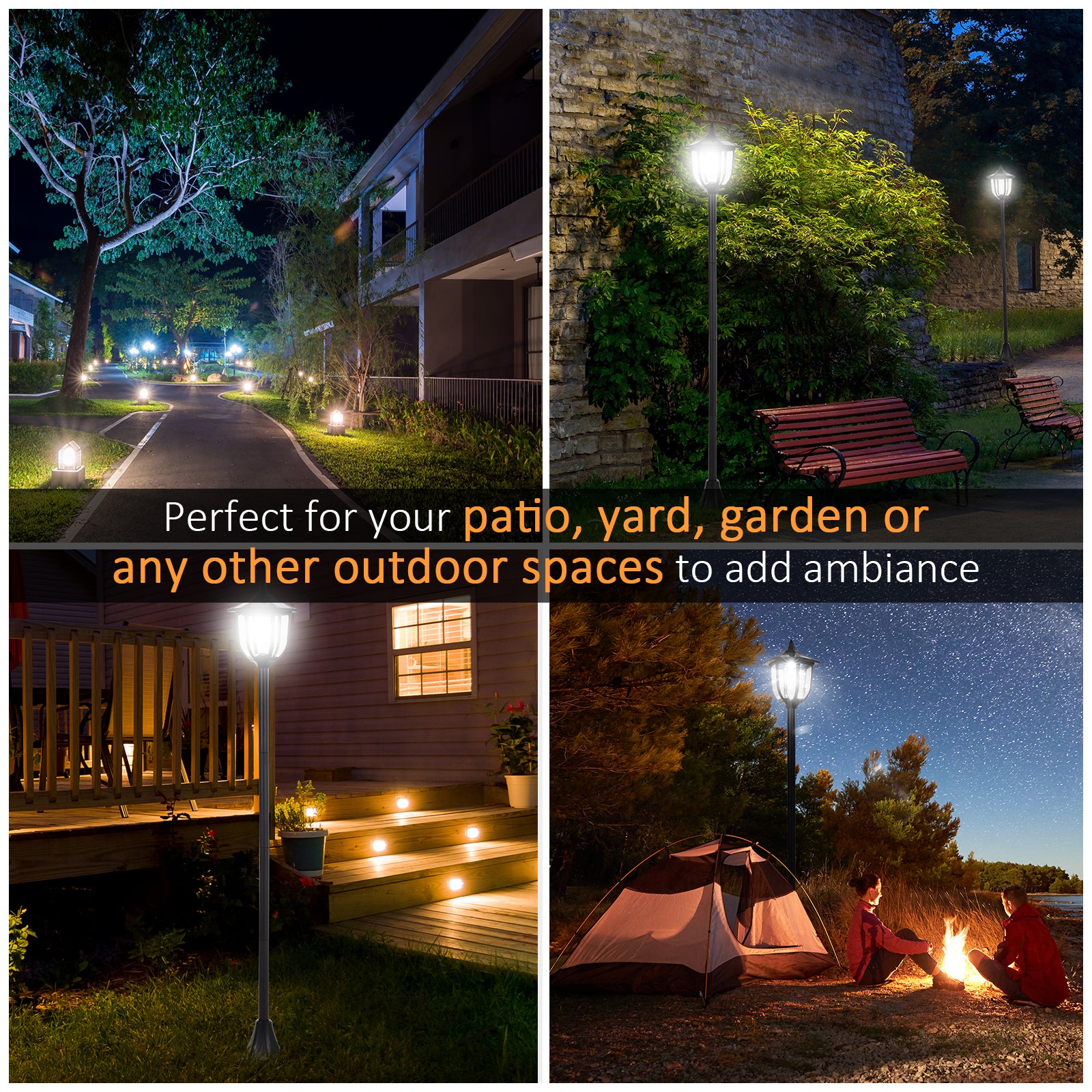Outsunny Solar Torch Lights Outdoor Garden Lighting 6 LED Water-Resist Auto On/Off 6 Hours