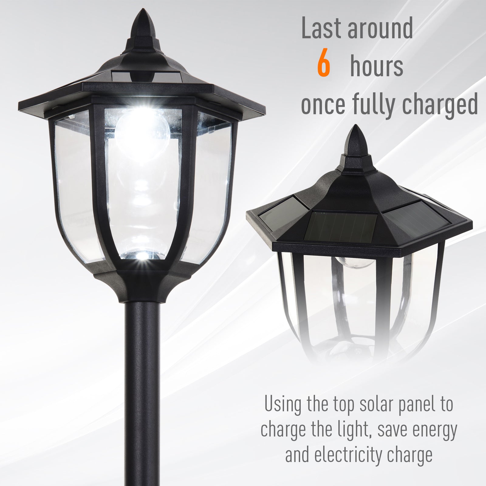Outsunny Solar Torch Lights Outdoor Garden Lighting 6 LED Water-Resist Auto On/Off 6 Hours