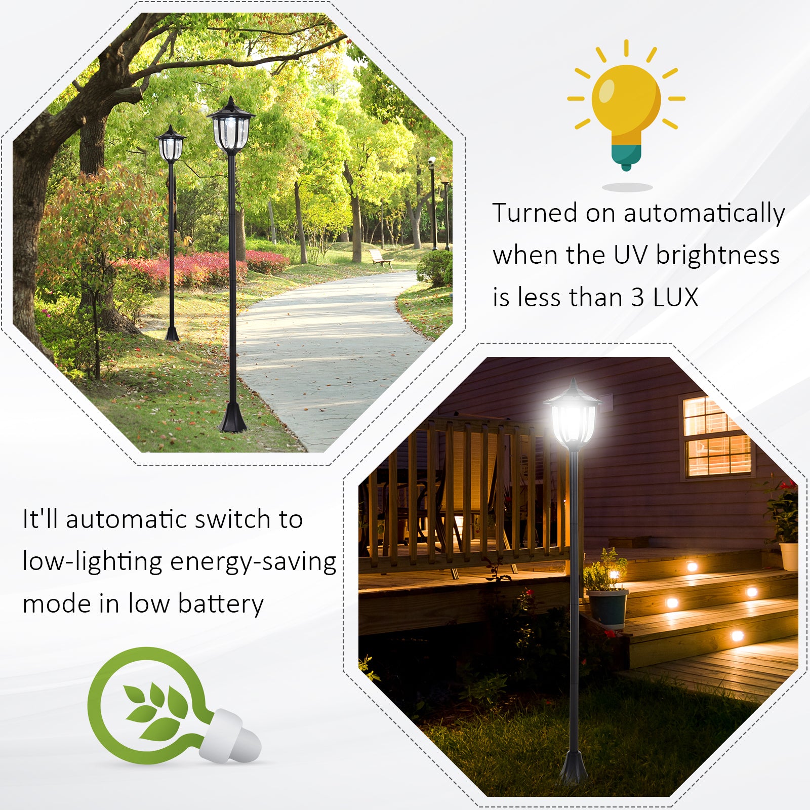 Outsunny Solar Torch Lights Outdoor Garden Lighting 6 LED Water-Resist Auto On/Off 6 Hours