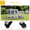 PawHut Wooden Rabbit Hutch Elevated Pet House Bunny Cage Small Animal Habitat with Slide-out Tray Lockable Door Openable Top for Indoor 58" x 18" x 35" Grey