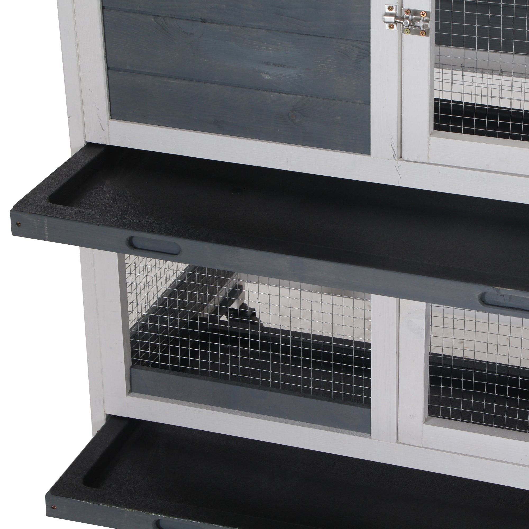 PawHut Wooden Rabbit Hutch Elevated Pet House Bunny Cage Small Animal Habitat with Slide-out Tray Lockable Door Openable Top for Indoor 58" x 18" x 35" Grey