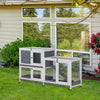 PawHut Wooden Rabbit Hutch Elevated Pet House Bunny Cage Small Animal Habitat with Slide-out Tray Lockable Door Openable Top for Indoor 58" x 18" x 35" Grey