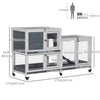 PawHut Wooden Rabbit Hutch Elevated Pet House Bunny Cage Small Animal Habitat with Slide-out Tray Lockable Door Openable Top for Indoor 58" x 18" x 35" Grey