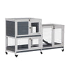 PawHut Wooden Rabbit Hutch Elevated Pet House Bunny Cage Small Animal Habitat with Slide-out Tray Lockable Door Openable Top for Indoor 58" x 18" x 35" Grey