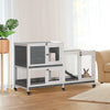PawHut Wooden Rabbit Hutch Elevated Pet House Bunny Cage Small Animal Habitat with Slide-out Tray Lockable Door Openable Top for Indoor 58" x 18" x 35" Grey