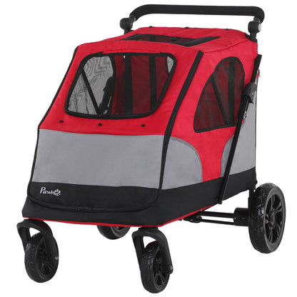 PawHut Dog Stroller Foldable Pet Trolley Pushchair Carrier Adjustable Handlebar for Medium Large Dogs Red