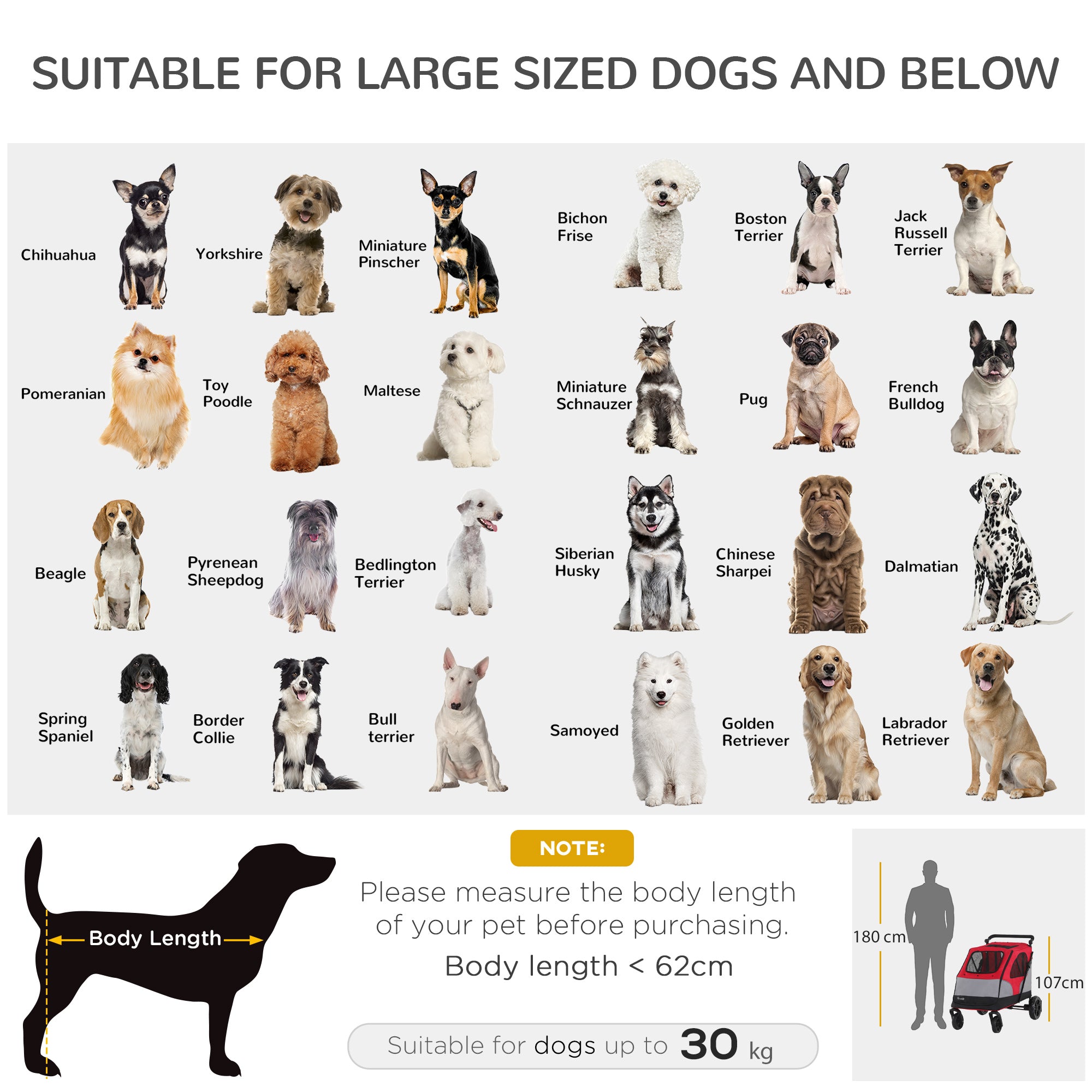 PawHut Dog Stroller Foldable Pet Trolley Pushchair Carrier Adjustable Handlebar for Medium Large Dogs Red