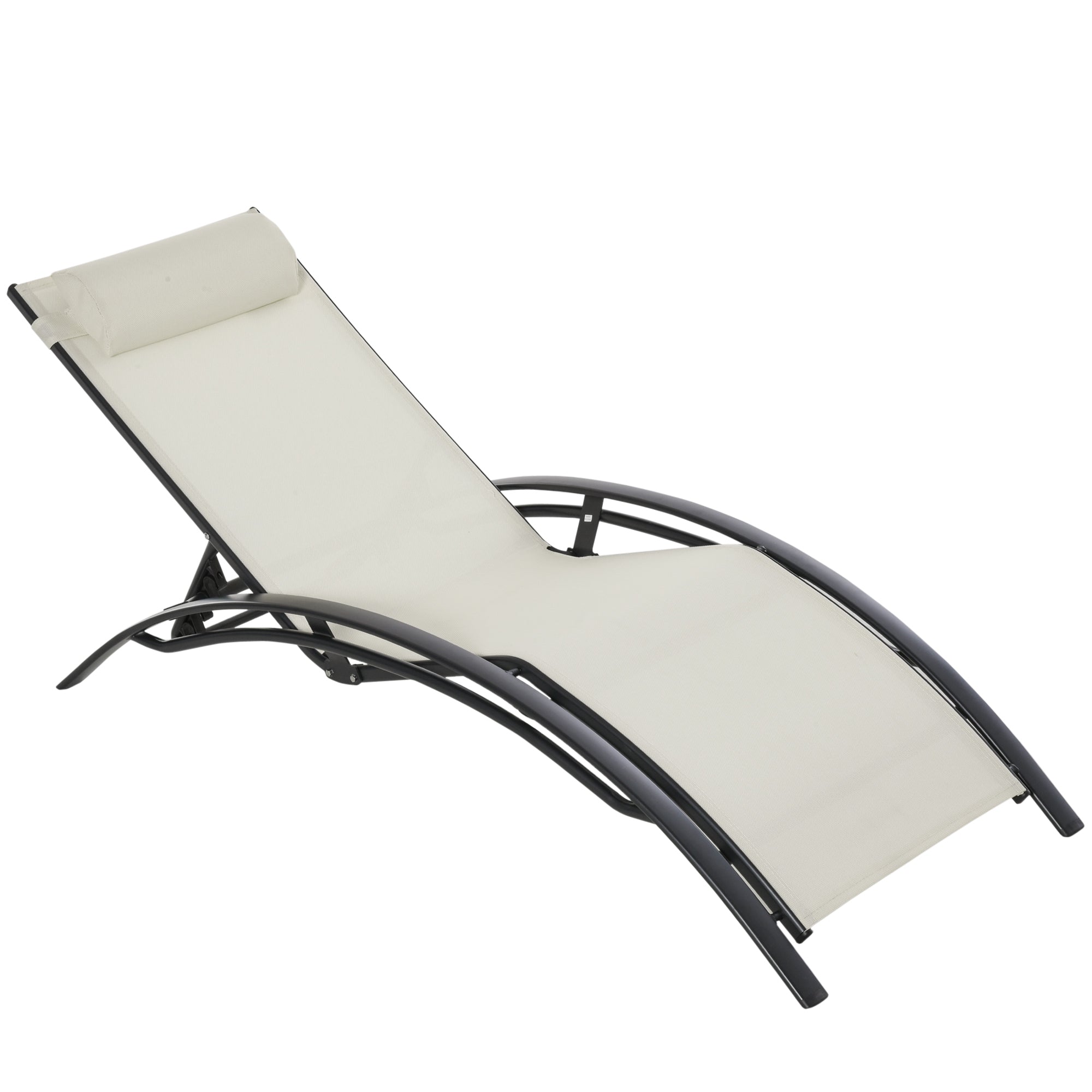 Outsunny Patio Lounge Chair, Aluminum Reclining Outdoor Tanning Chair with 5-Level Adjustable Backrest, Head Pillow and Breathable Mesh Fabric, for Pool, Deck, Garden, Beige