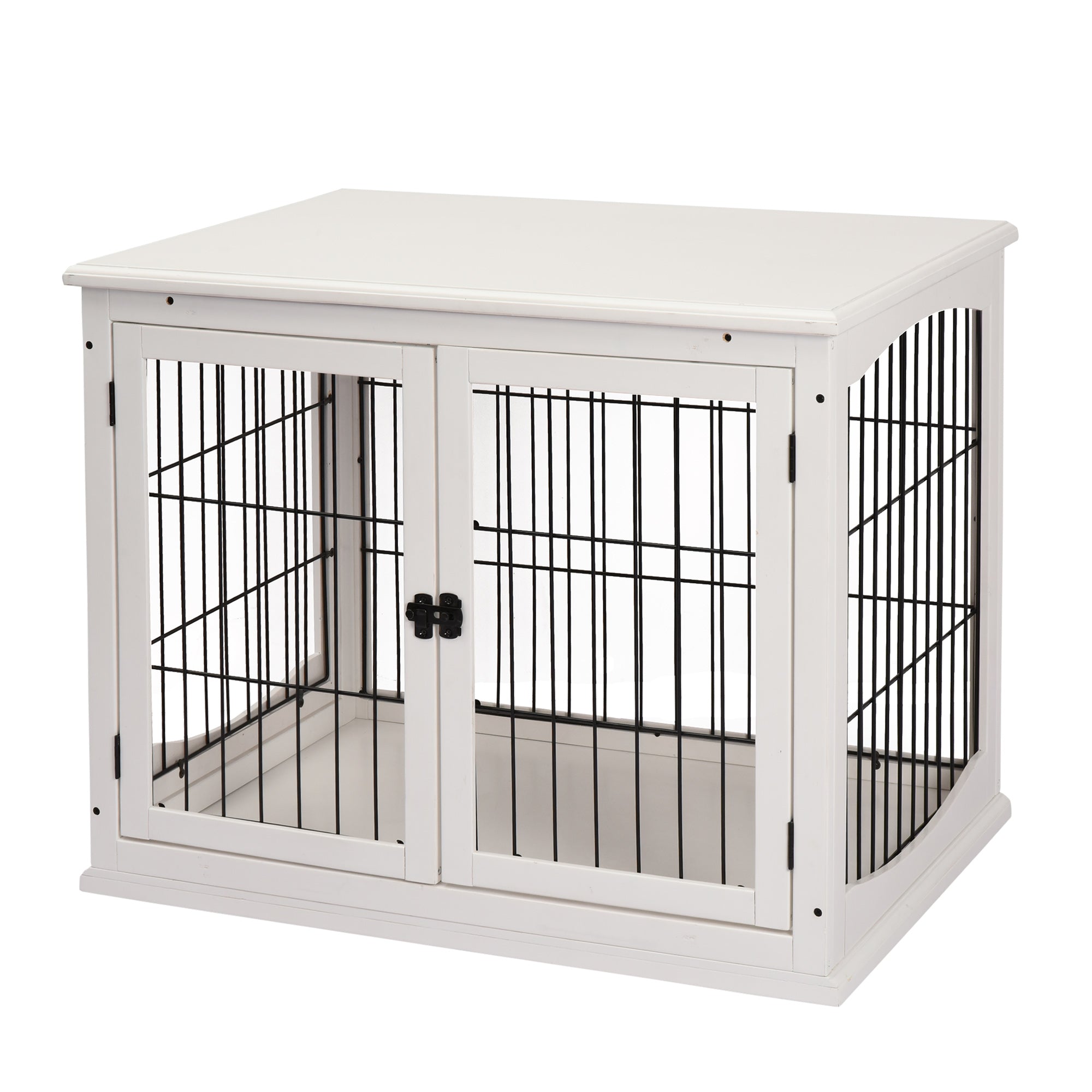 PawHut 32" Wooden Dog Crate Furniture Dog Cage, Modern Side Table Pet Kennel with Double Lockable Door, 32" L x 23" W x 26" H, White