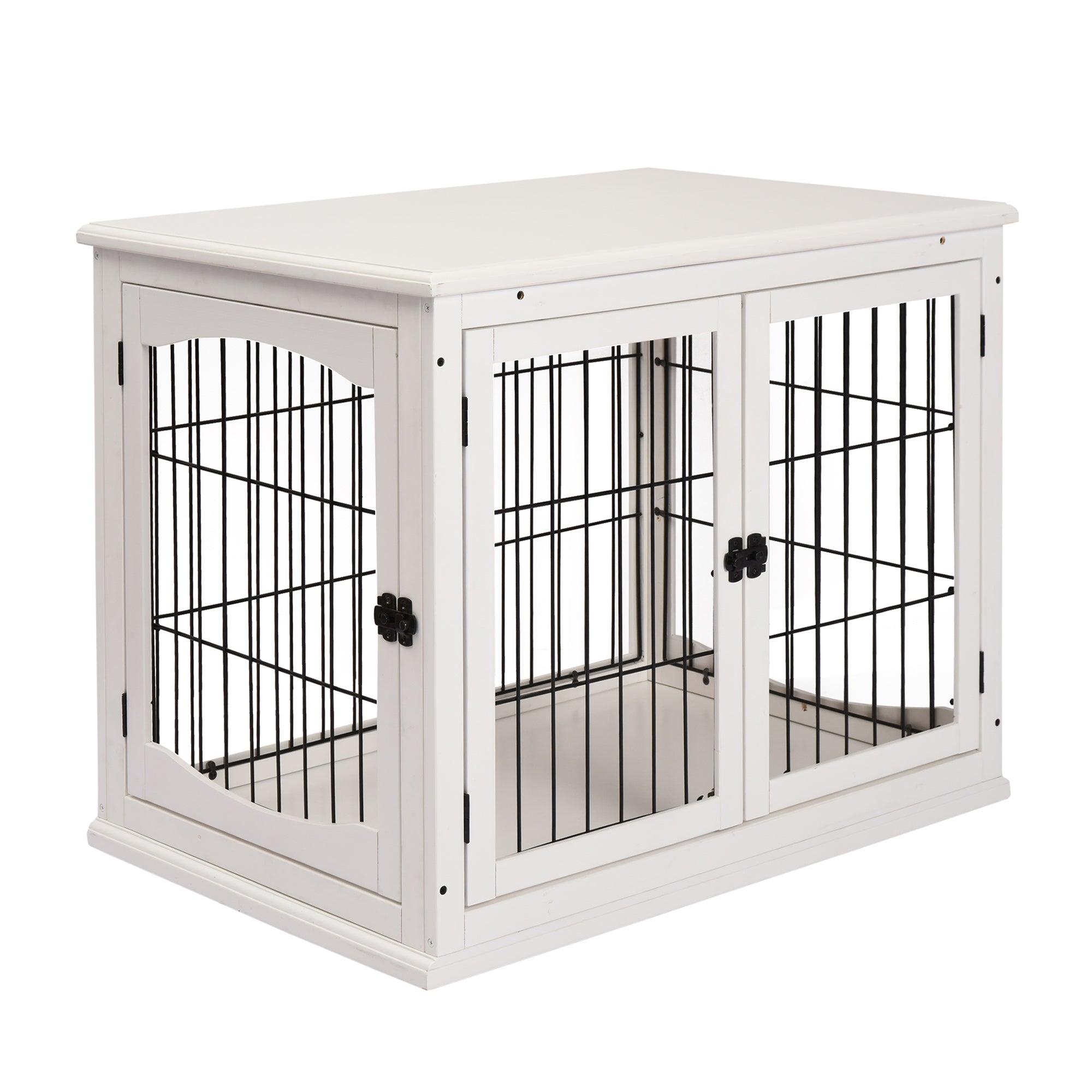 PawHut 32" Wooden Dog Crate Furniture Dog Cage, Modern Side Table Pet Kennel with Double Lockable Door, 32" L x 23" W x 26" H, White