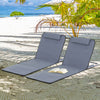 Outsunny 2 Pieces Outdoor Beach Lounge Chair, Patio Steel Folding Chaise Lounge Set w/ Pillow for Sunbath, Snap, Grey