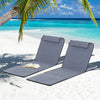 Outsunny 2 Pieces Outdoor Beach Lounge Chair, Patio Steel Folding Chaise Lounge Set w/ Pillow for Sunbath, Snap, Grey